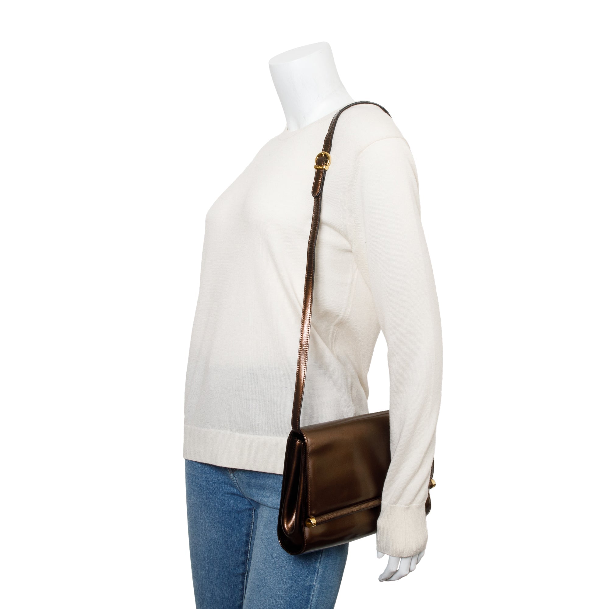 Ferragamo Metallic Brown Smooth Calfskin Leather Crossbody Bag