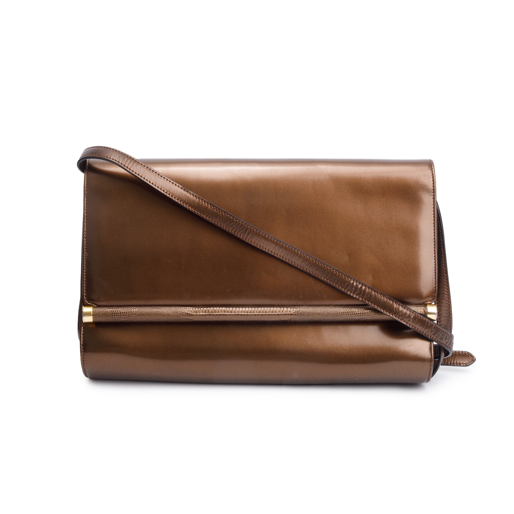 Ferragamo Metallic Brown Smooth Calfskin Leather Crossbody Bag