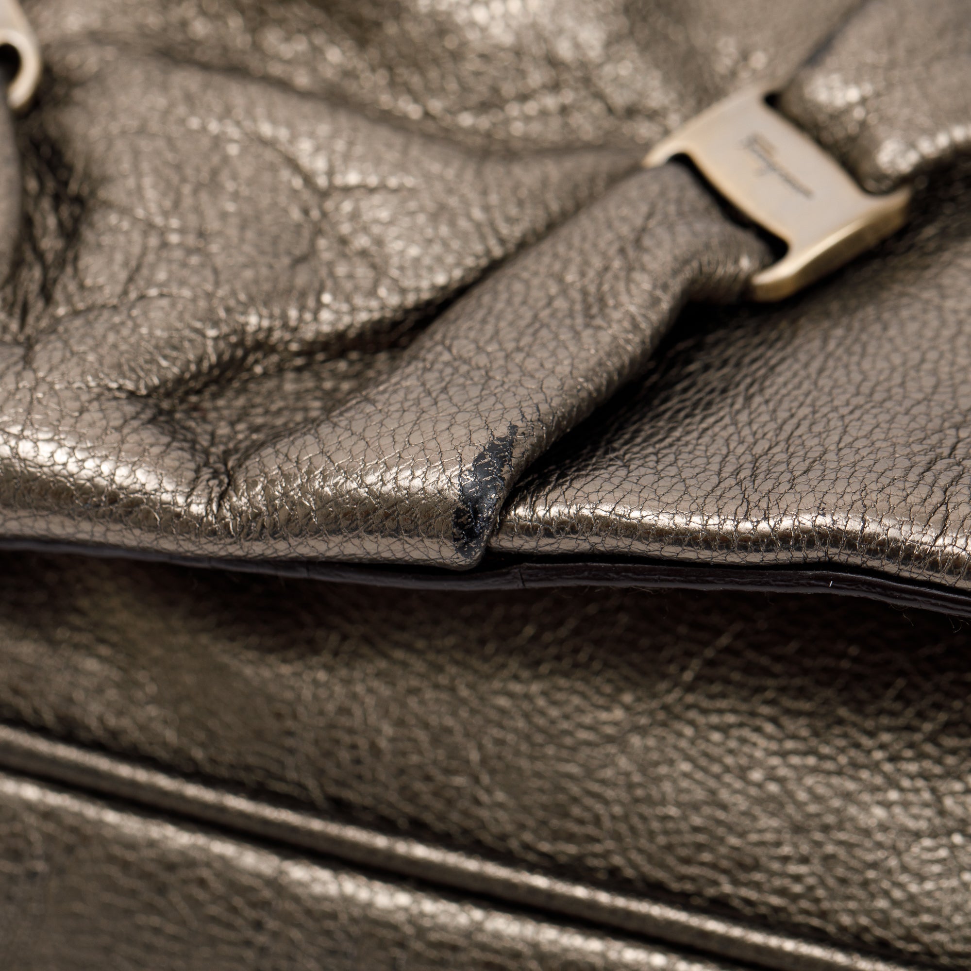 Ferragamo Metallic Gold Calfskin Leather Pleated Vara Shoulder Bag