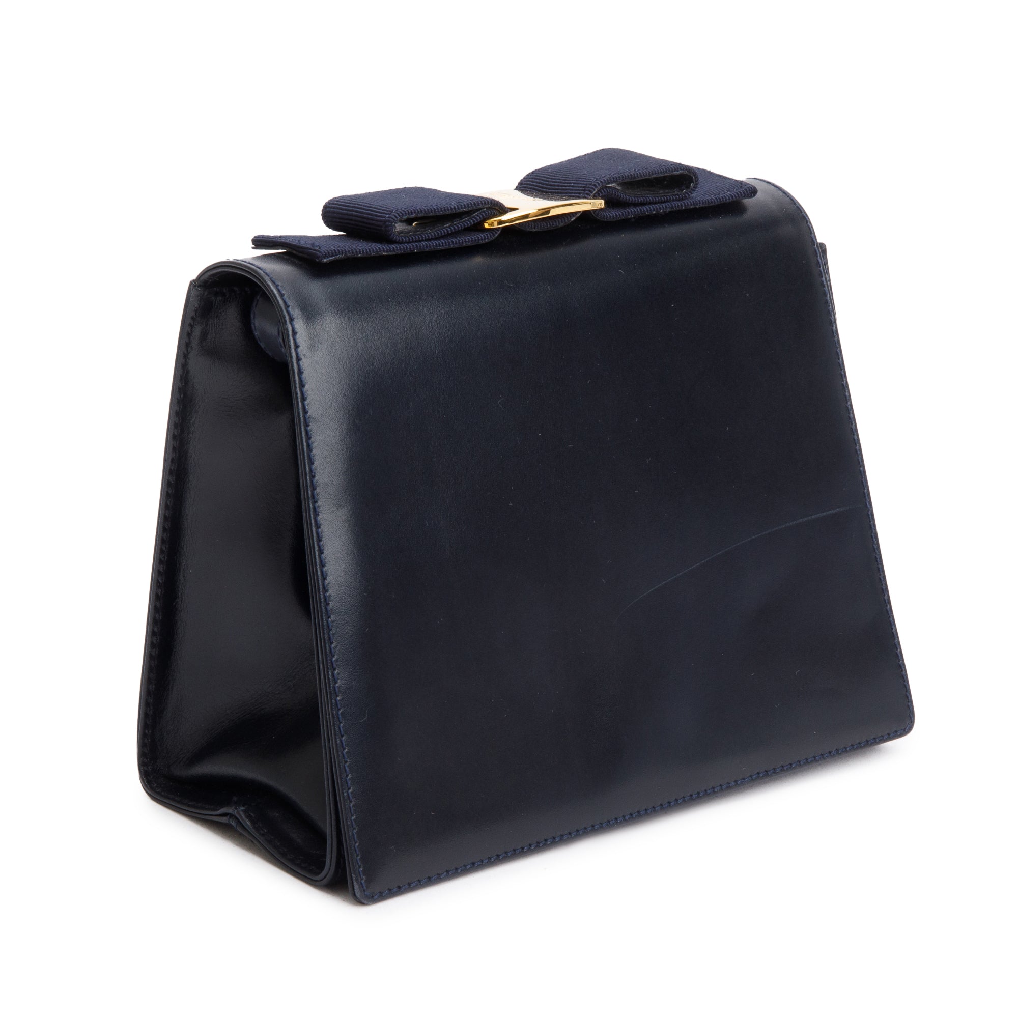 Ferragamo Navy Smooth Calfskin Leather Vara Bow Crossbody Bag