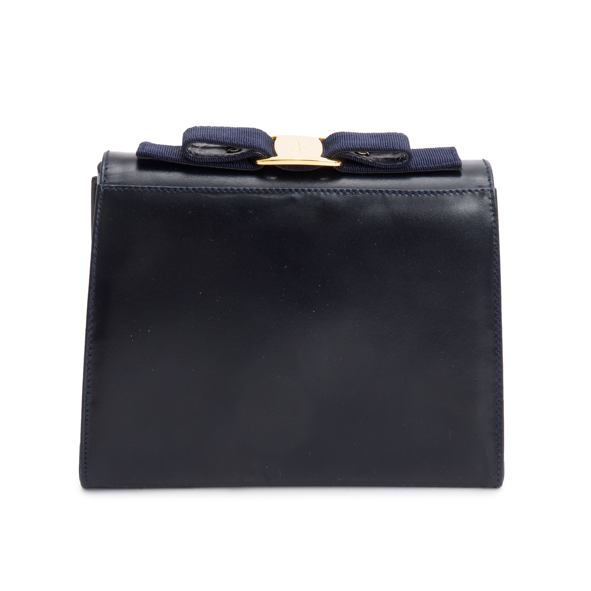 Ferragamo Navy Smooth Calfskin Leather Vara Bow Crossbody Bag