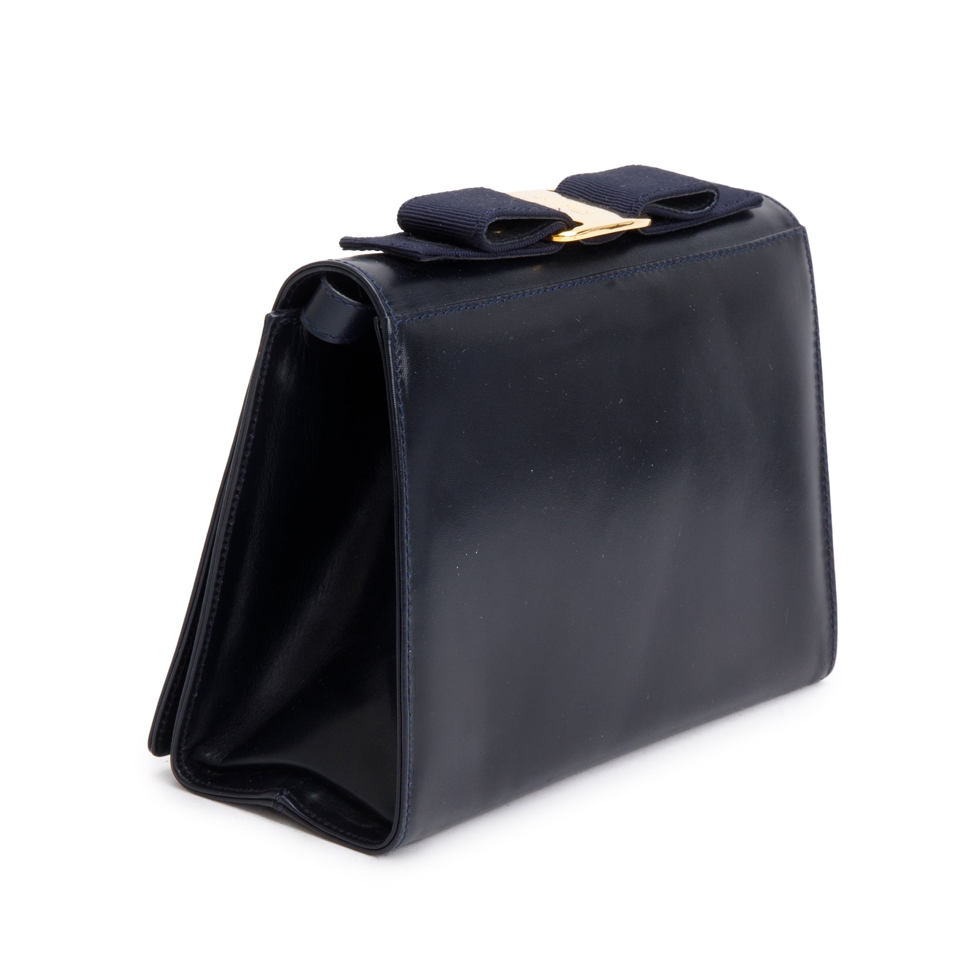 Ferragamo Navy Smooth Calfskin Leather Vara Bow Crossbody Bag