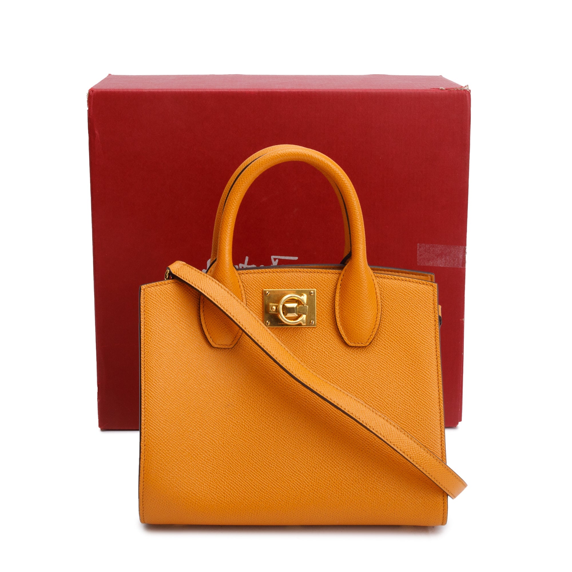 Ferragamo Olivello Calfskin Leather Small The Studio Box Bag w/ Strap & Box