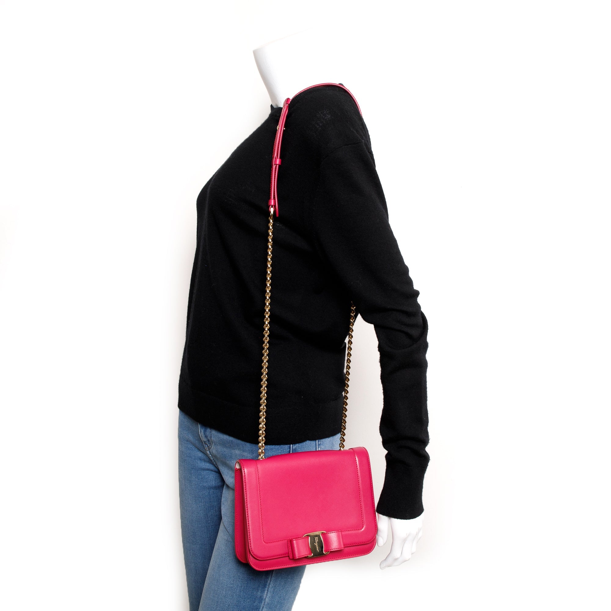 Ferragamo Pink Calfskin Leather Mini Vara Rainbow Crossbody Bag