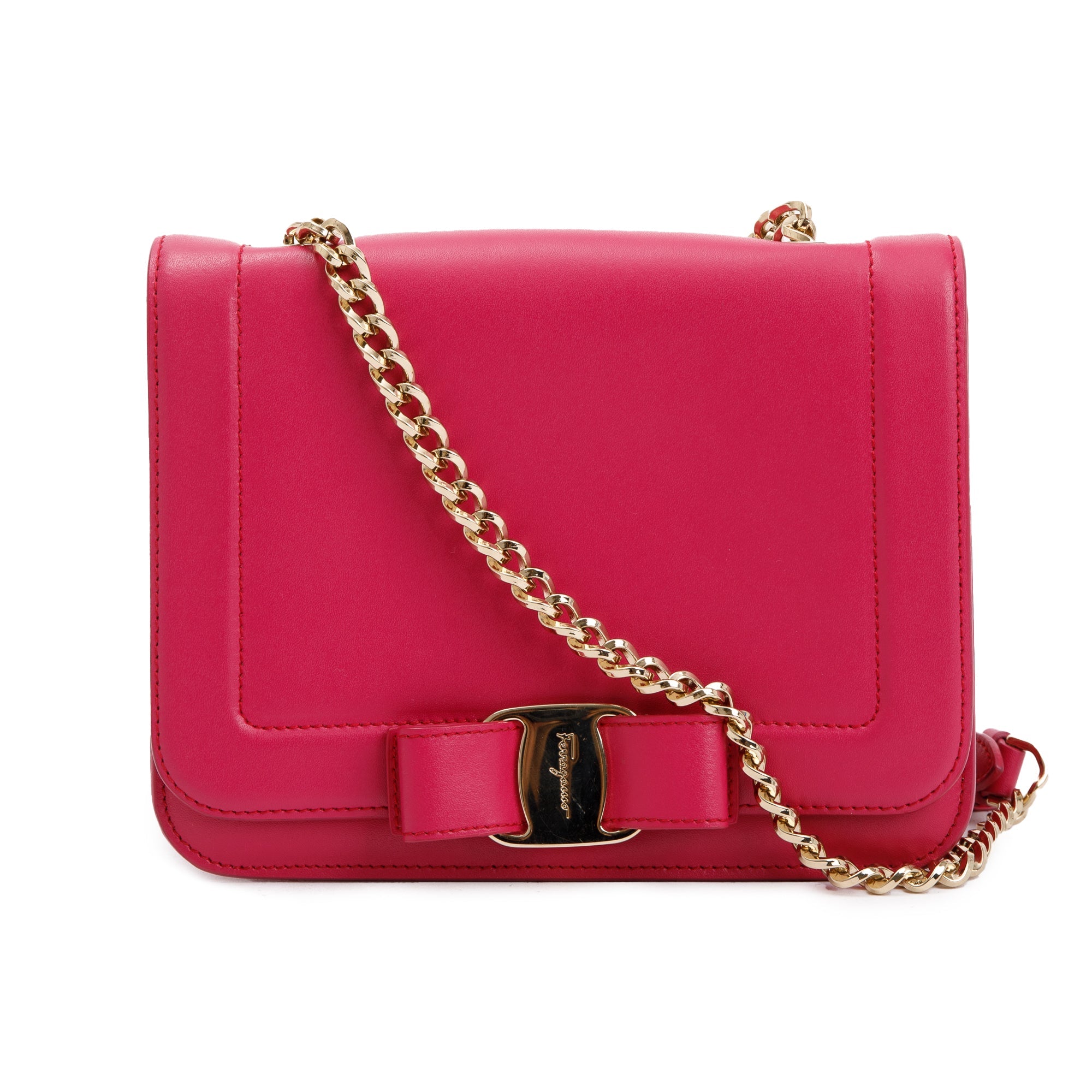 Ferragamo Pink Calfskin Leather Mini Vara Rainbow Crossbody Bag