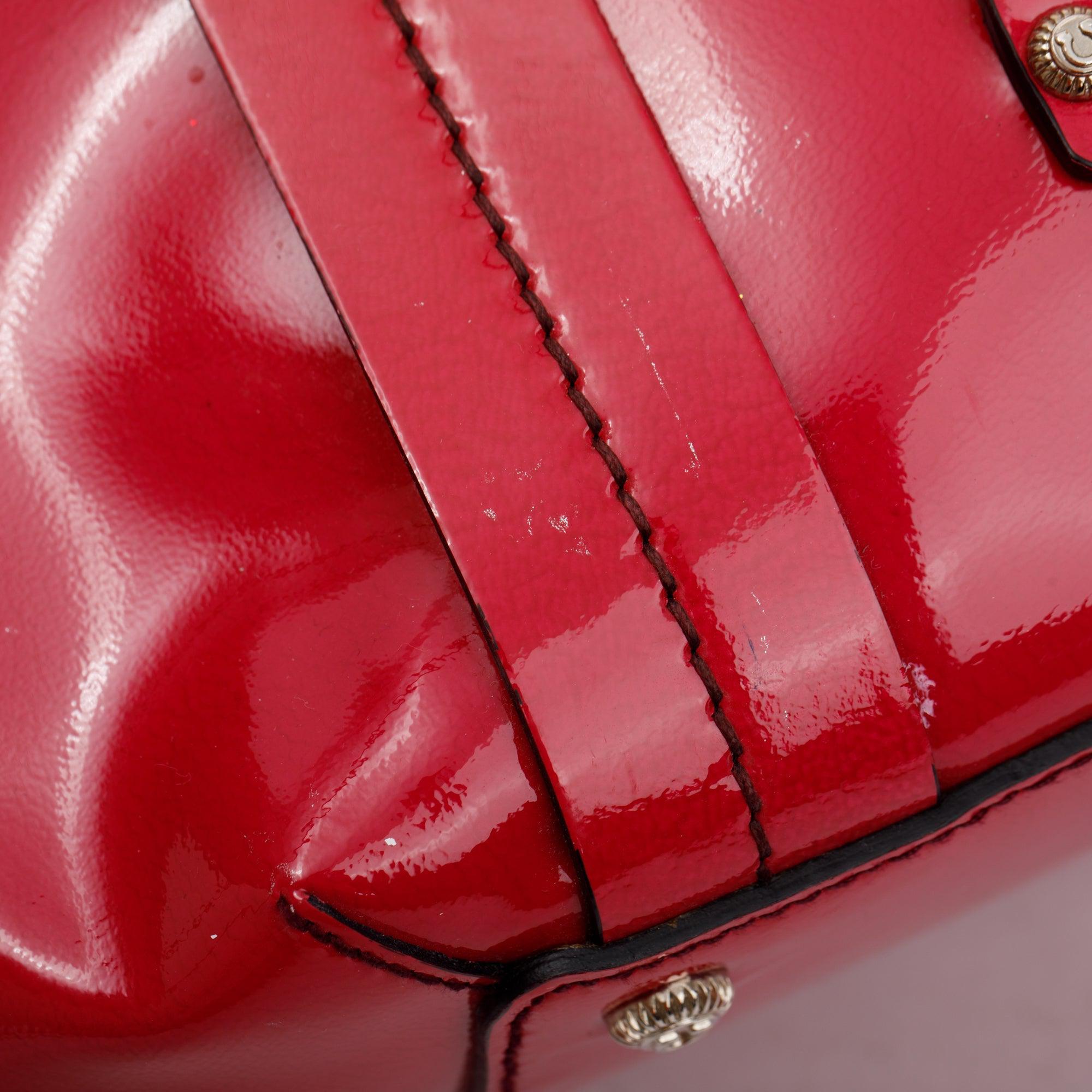 Ferragamo Pink Patent Leather Gancini Studded Tote