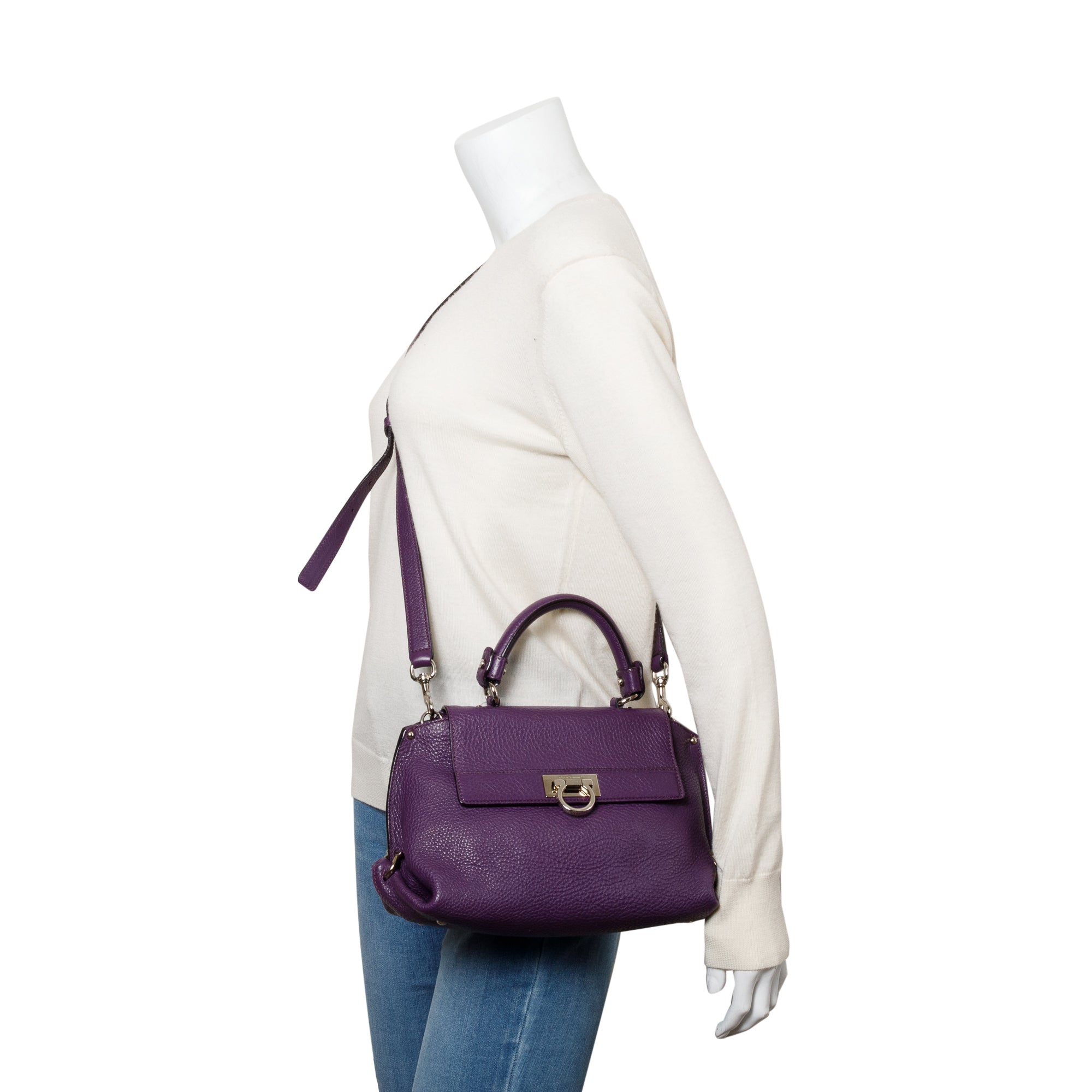 Ferragamo Purple Calfskin Leather Small Sofia Satchel w/ Strap
