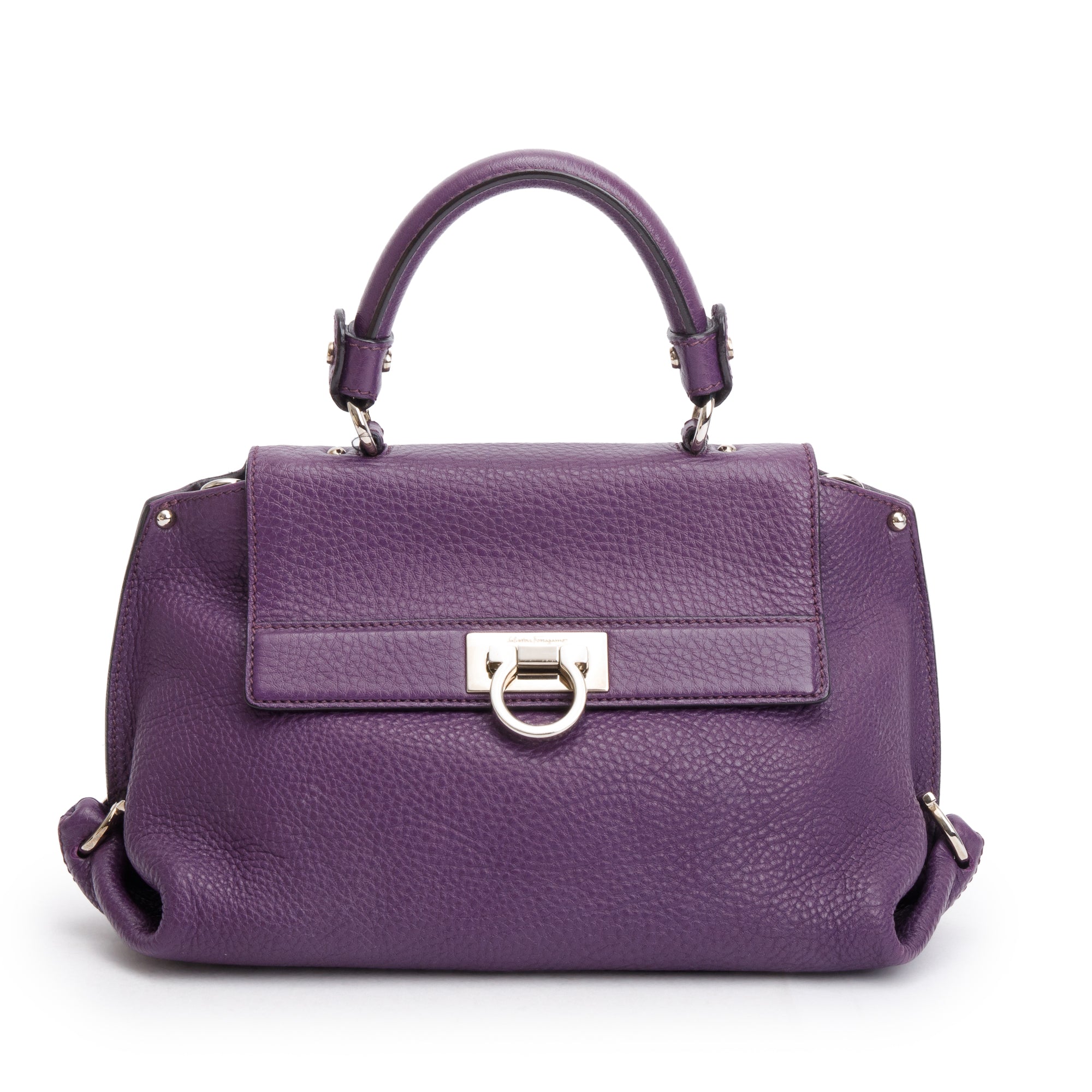 Ferragamo Purple Calfskin Leather Small Sofia Satchel w/ Strap