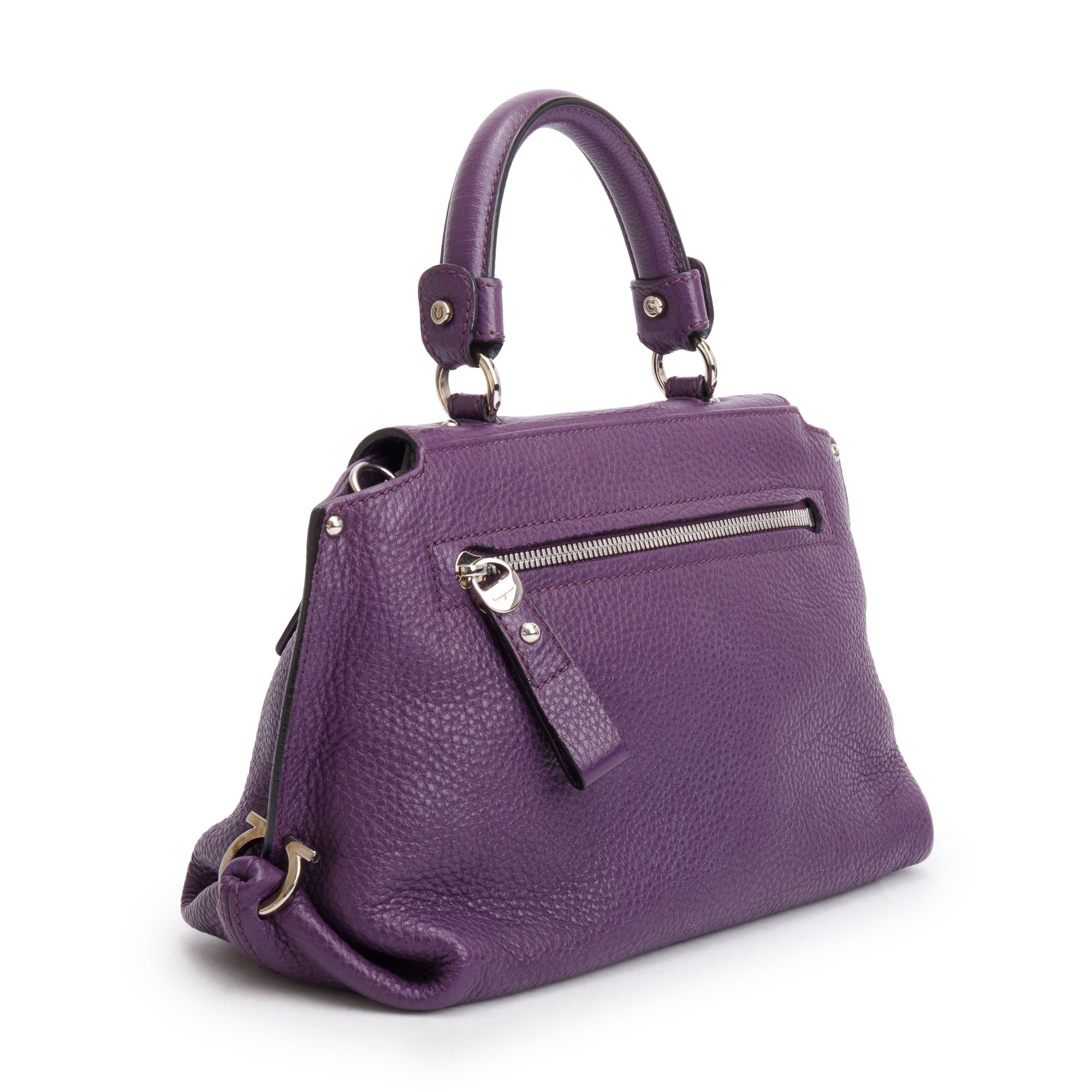 Ferragamo Purple Calfskin Leather Small Sofia Satchel w/ Strap