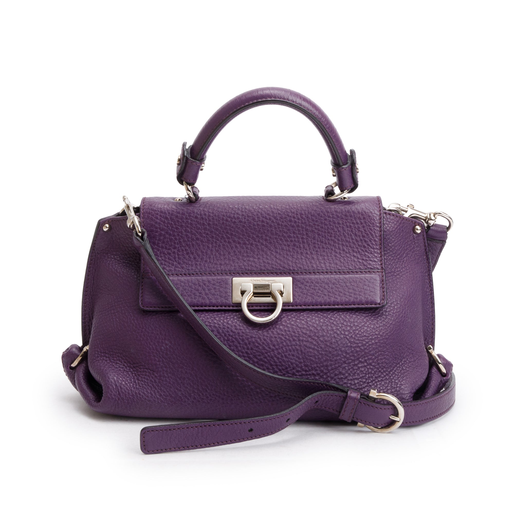 Ferragamo Purple Calfskin Leather Small Sofia Satchel w/ Strap