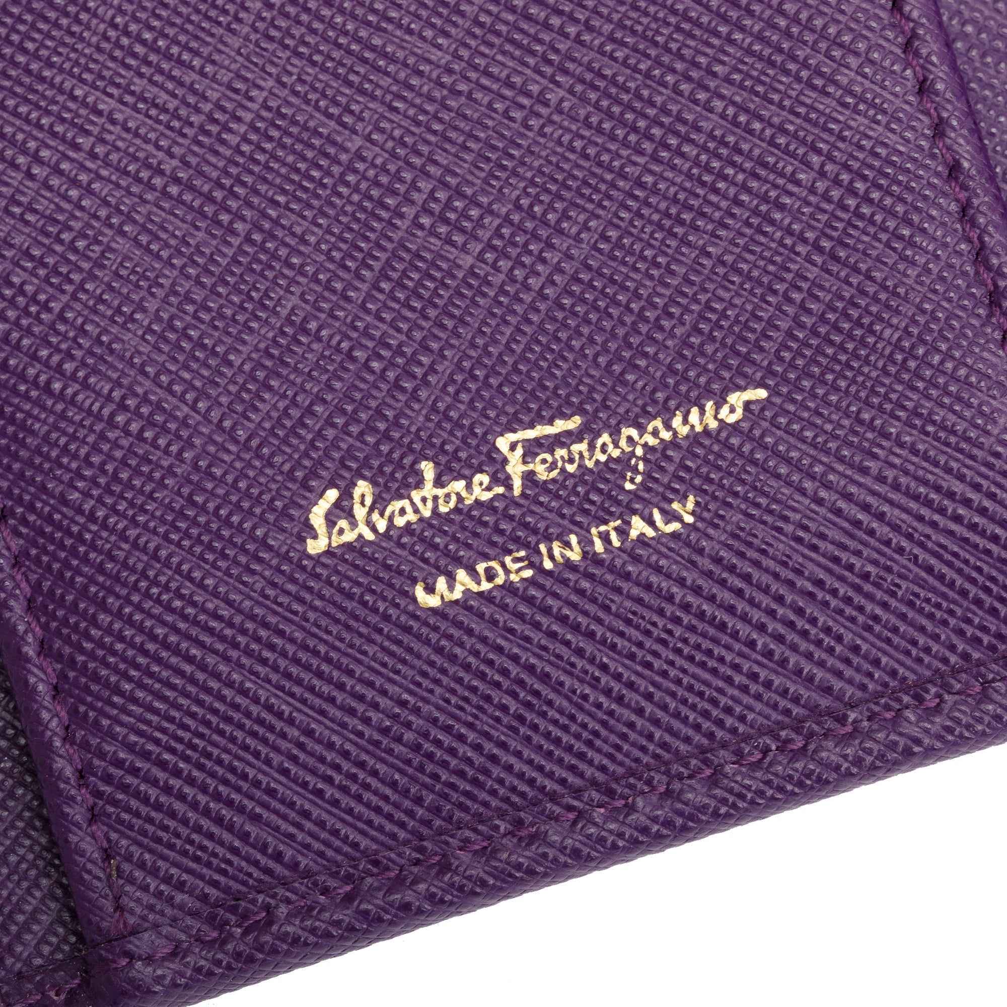Ferragamo Purple Leather Vera Bow Continental Flap Wallet