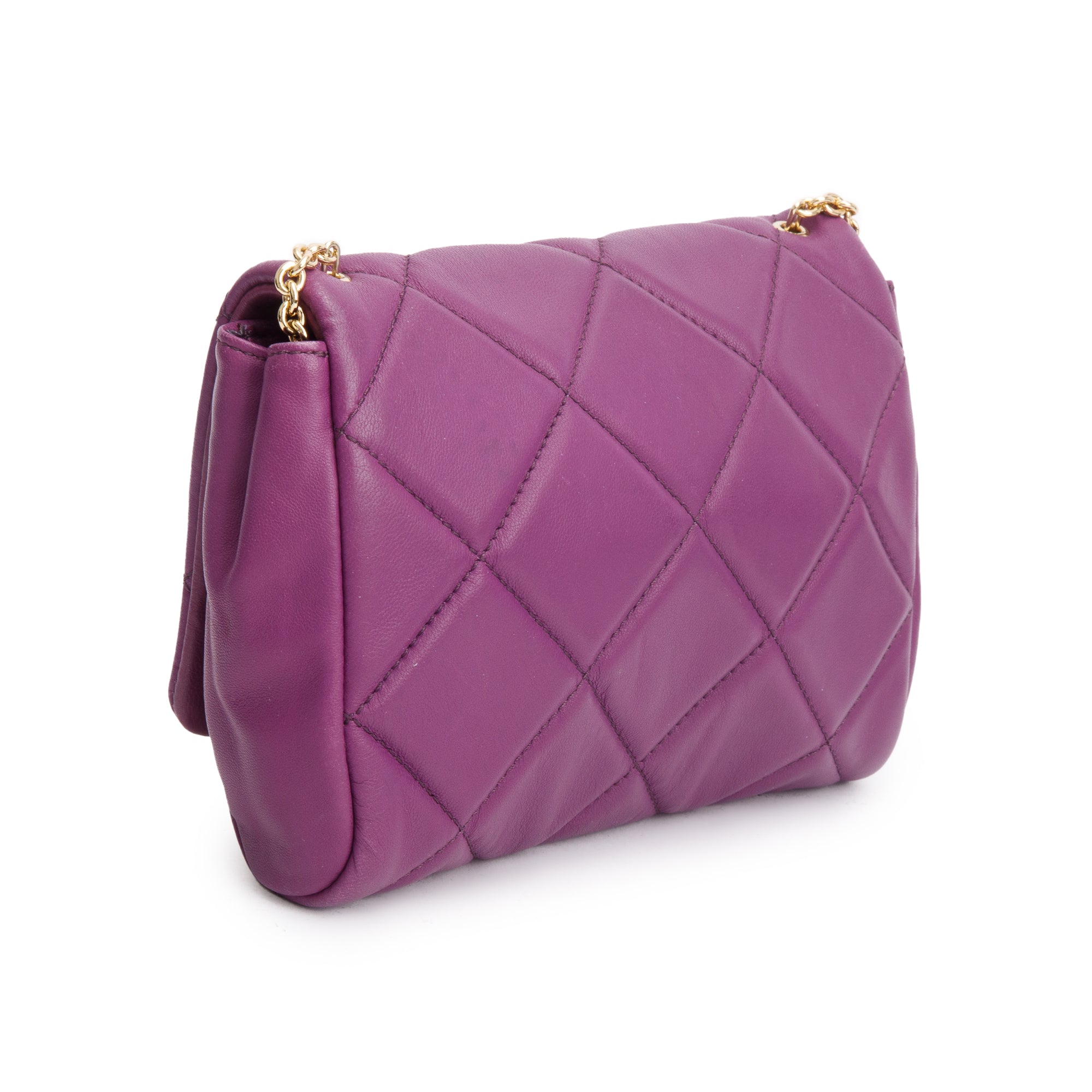 Ferragamo Purple Quilt Soft Leather Miss Vara Bow Crossbody Bag