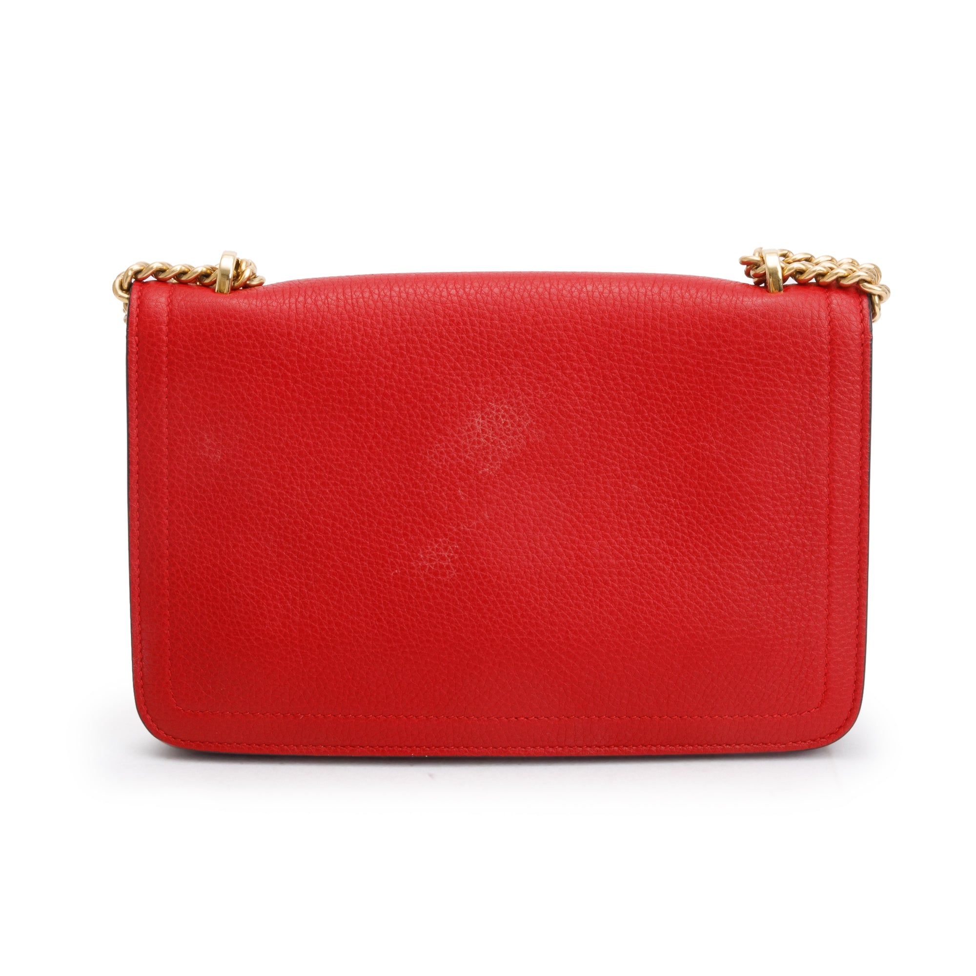 Ferragamo Red Grained Calfskin Leather Medium Ginevra Chain Bag