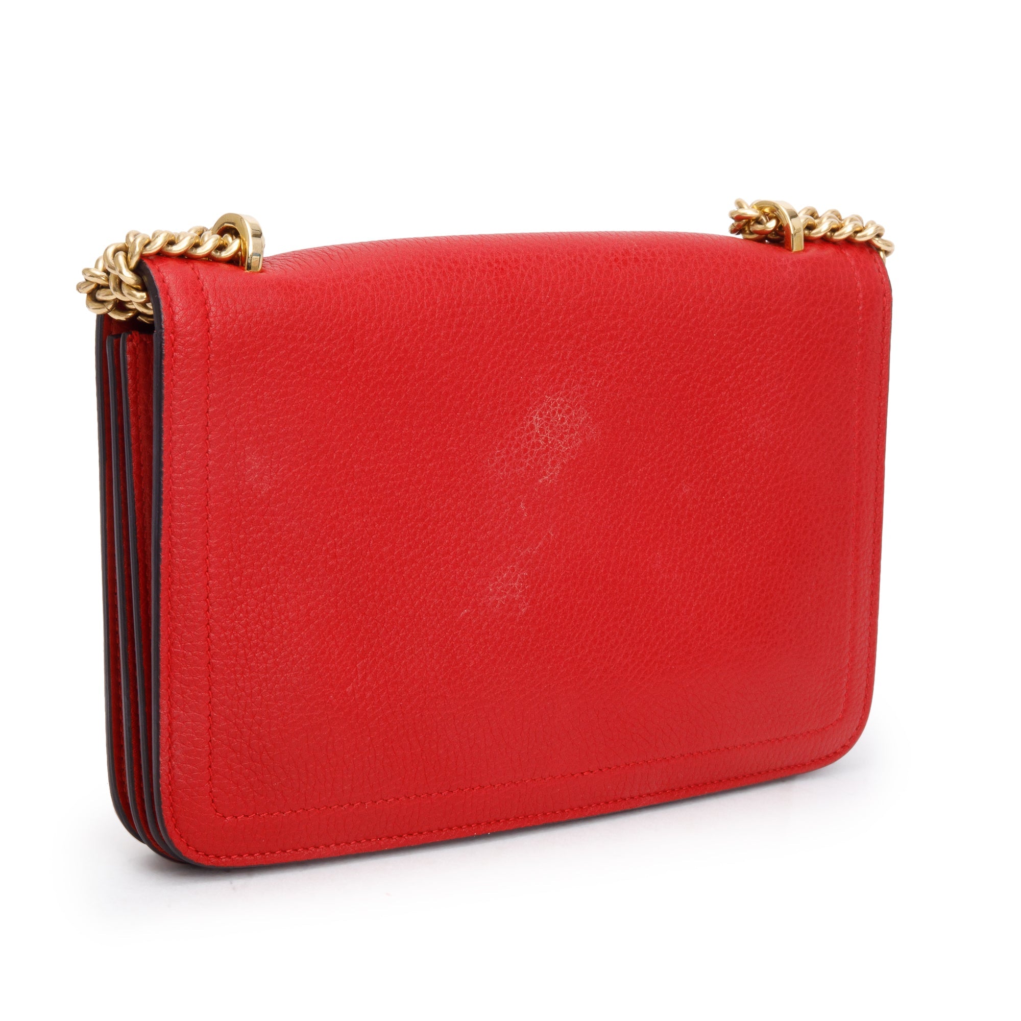 Ferragamo Red Grained Calfskin Leather Medium Ginevra Chain Bag