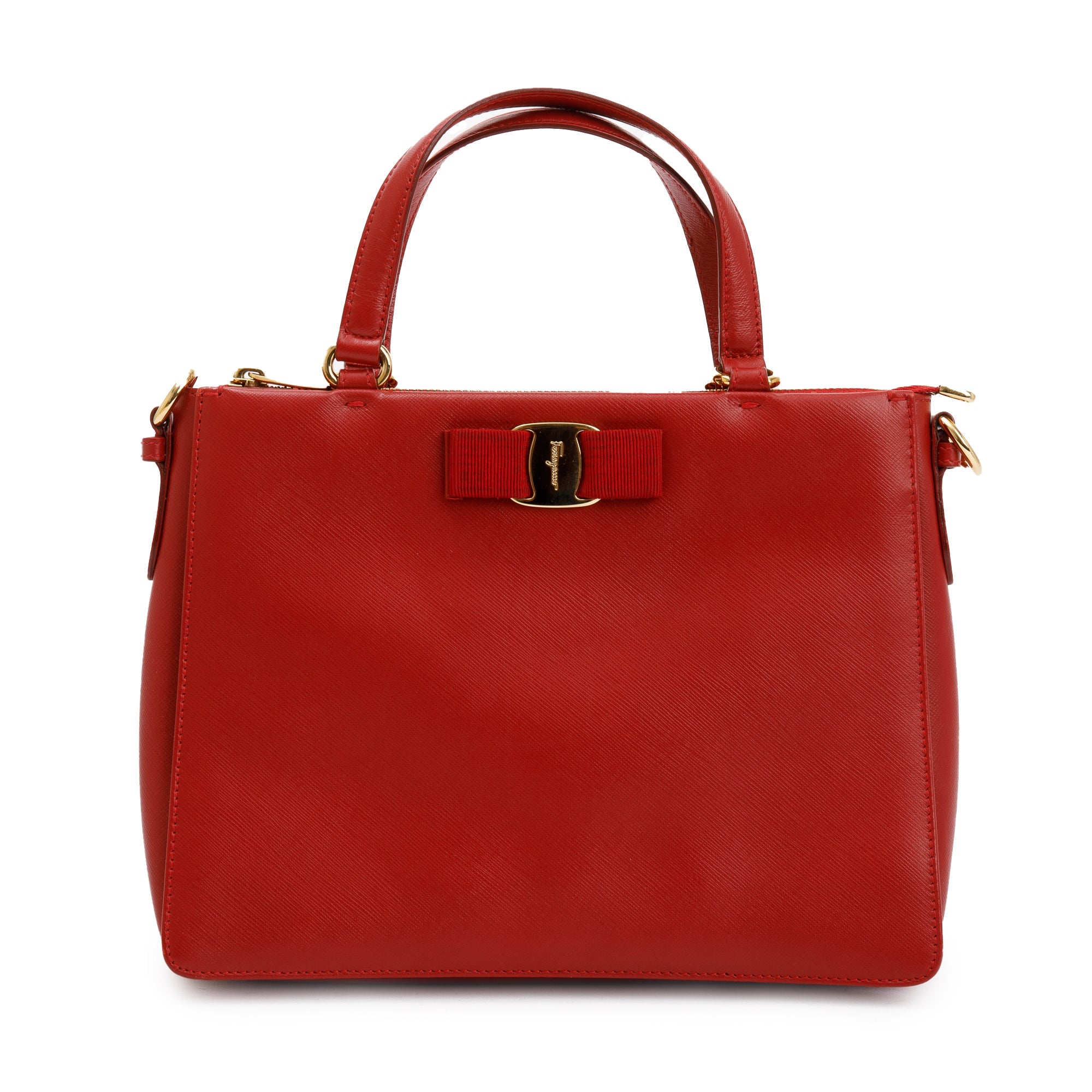 Ferragamo Red Saffiano Leather Vara Bow Tracy Bag