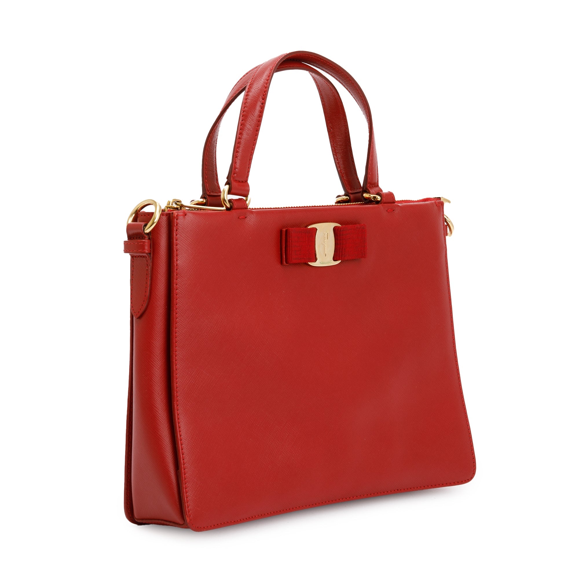 Ferragamo Red Saffiano Leather Vara Bow Tracy Bag
