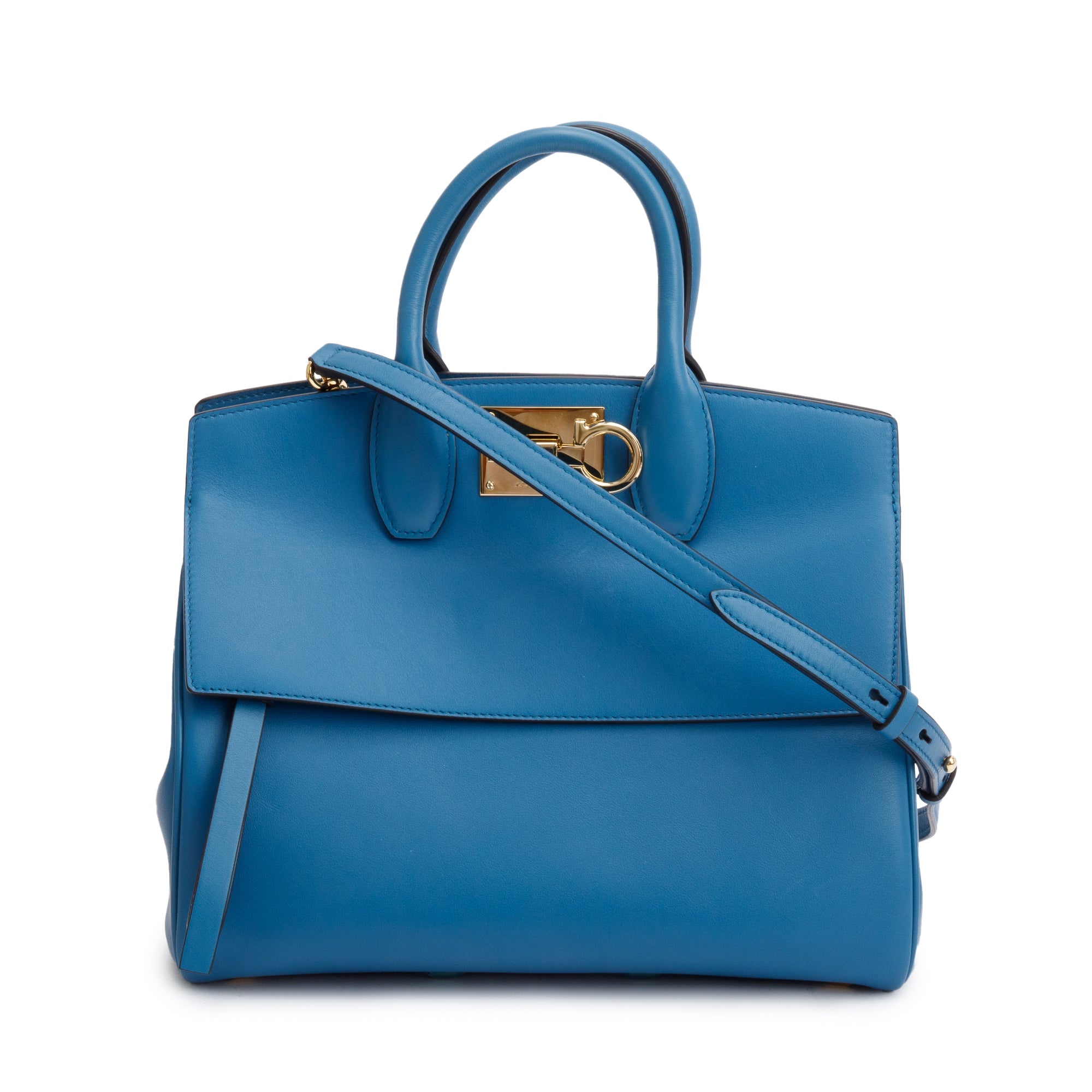 Ferragamo Small Blue Calfskin Studio Soft Bag w/ Pouch & Strap