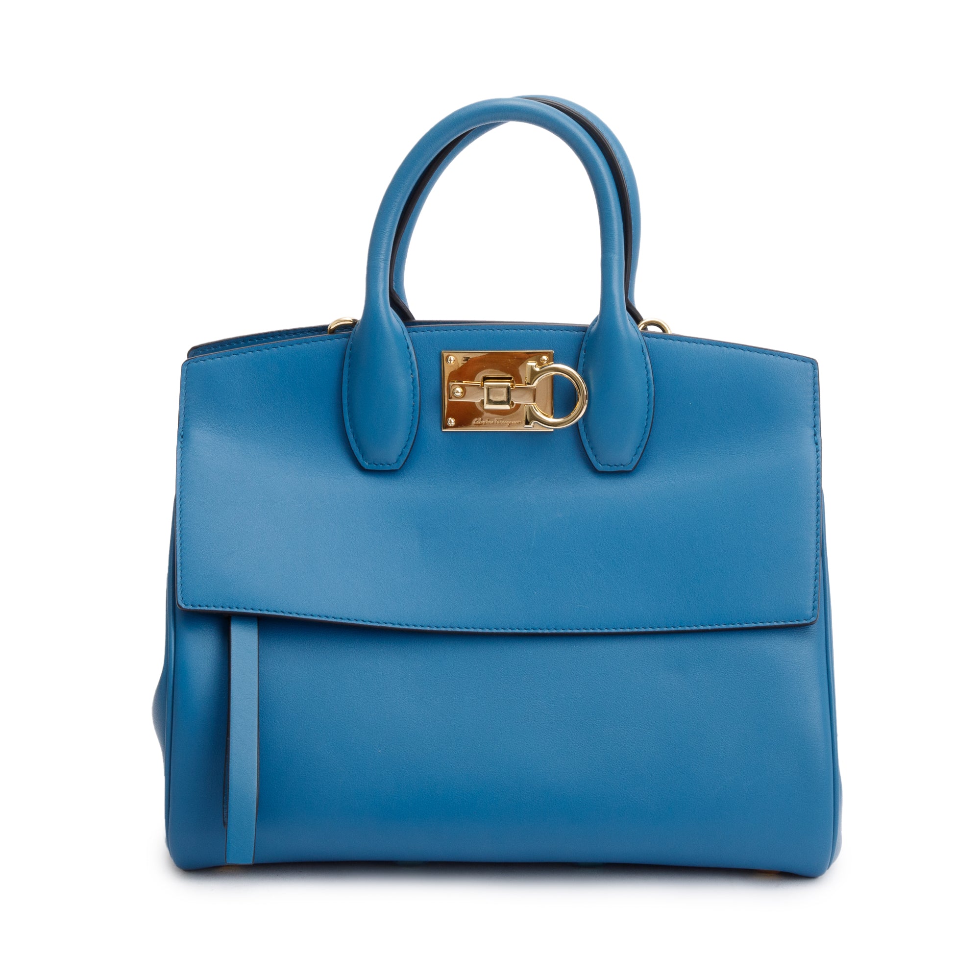 Ferragamo Small Blue Calfskin Studio Soft Bag w/ Pouch & Strap