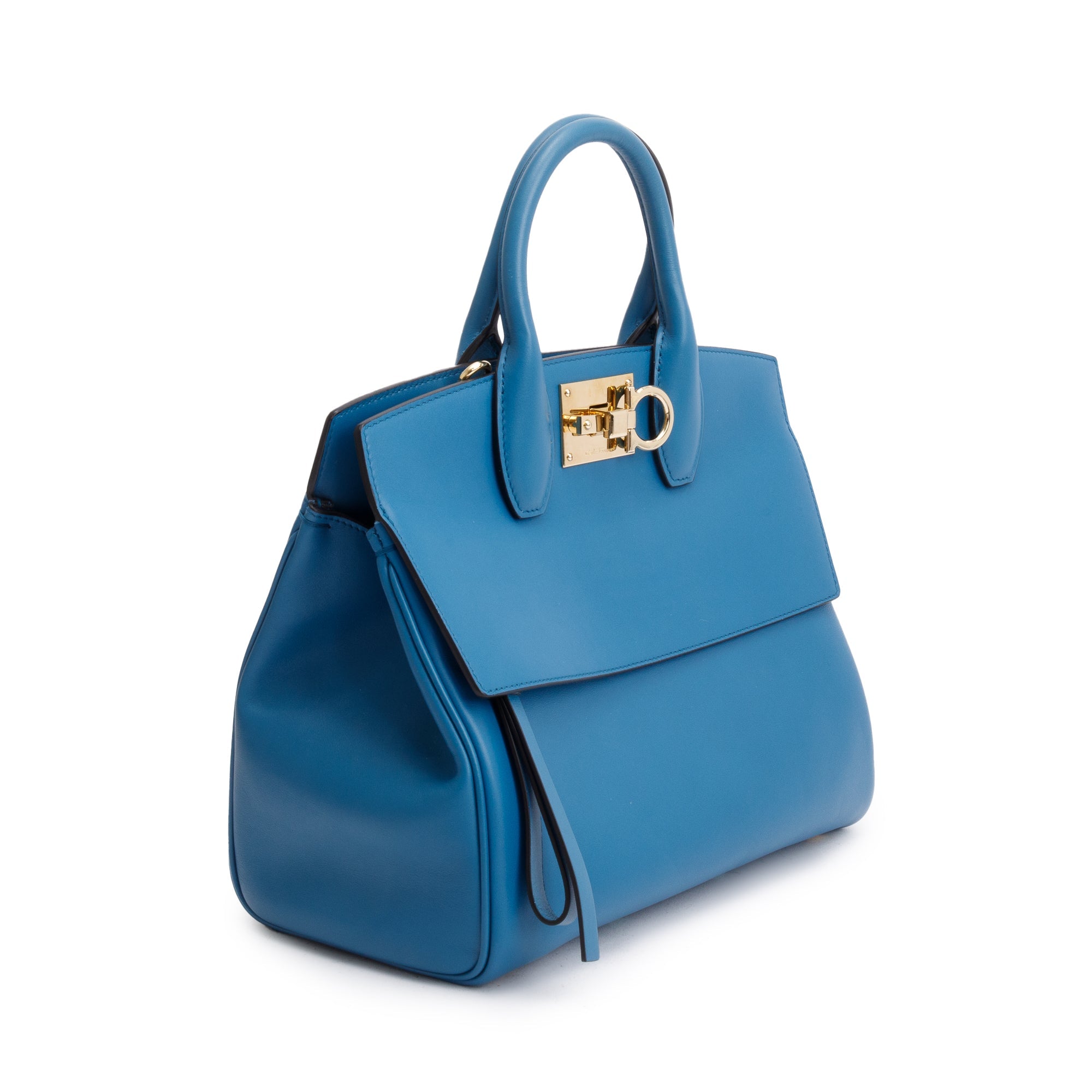 Ferragamo Small Blue Calfskin Studio Soft Bag w/ Pouch & Strap