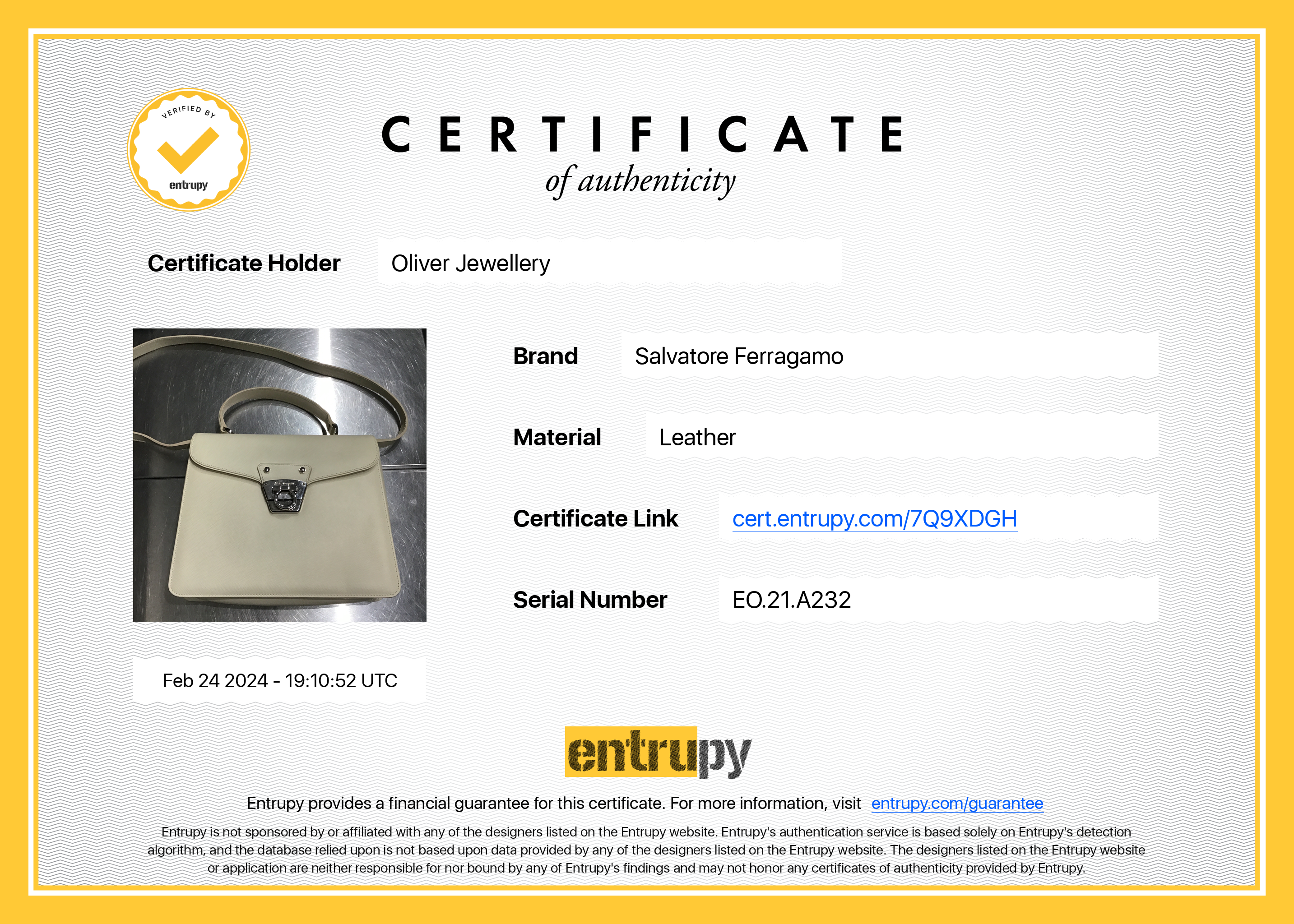 Ferragamo White Grained Leather Gancini Top Handle w/ Strap