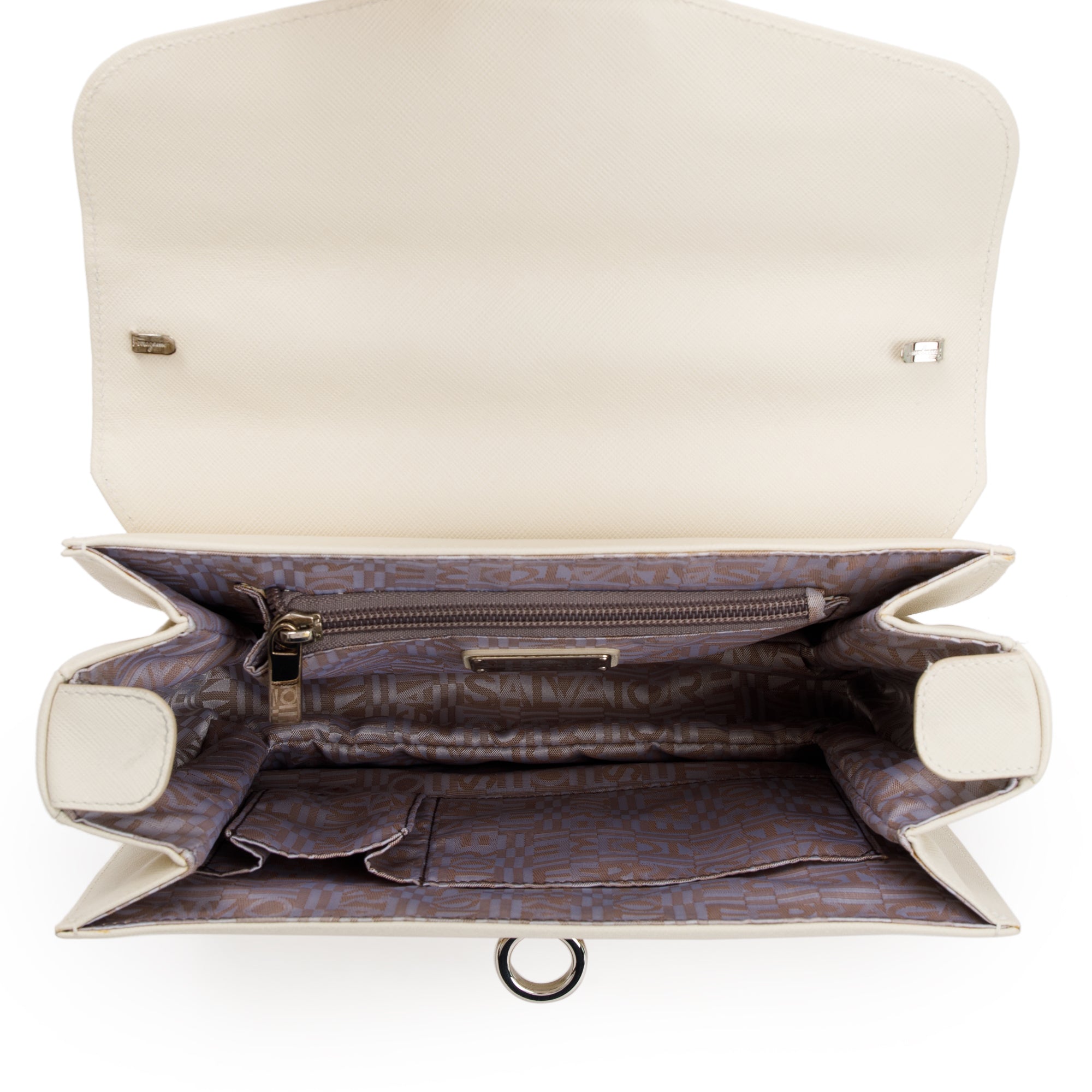 Ferragamo White Grained Leather Gancini Top Handle w/ Strap