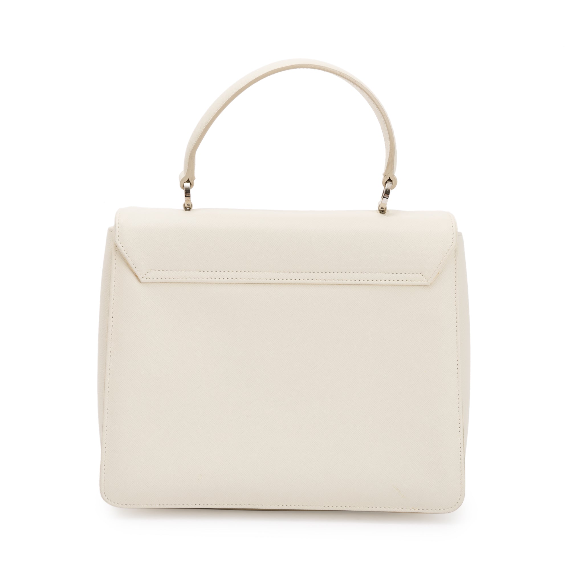 Ferragamo White Grained Leather Gancini Top Handle w/ Strap