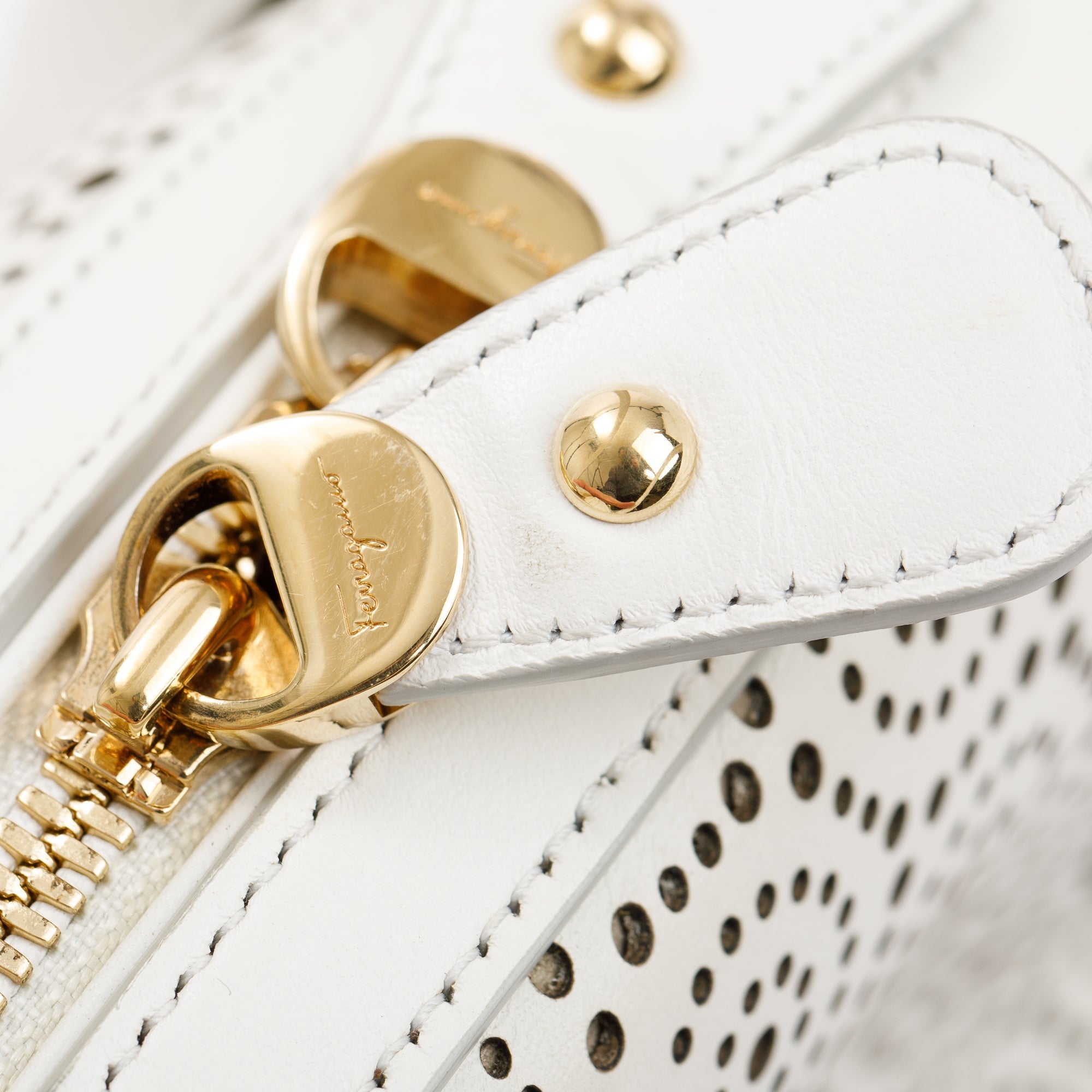 Ferragamo White Perforated Calfskin Leather Fiamma Bag w/ Strap
