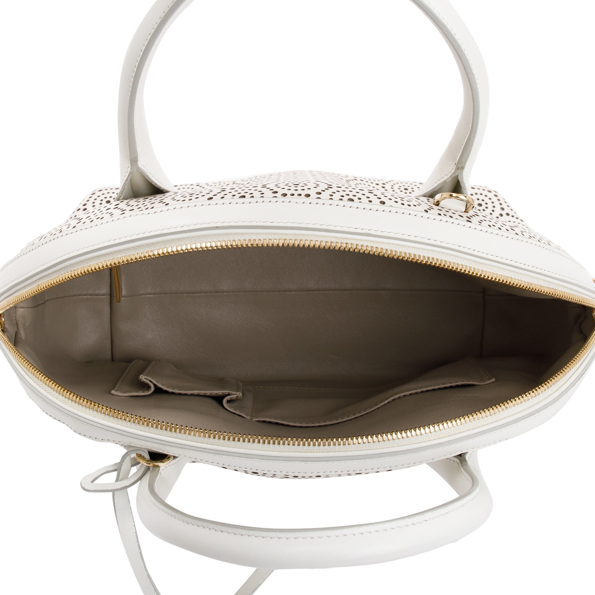 Ferragamo White Perforated Calfskin Leather Fiamma Bag w/ Strap