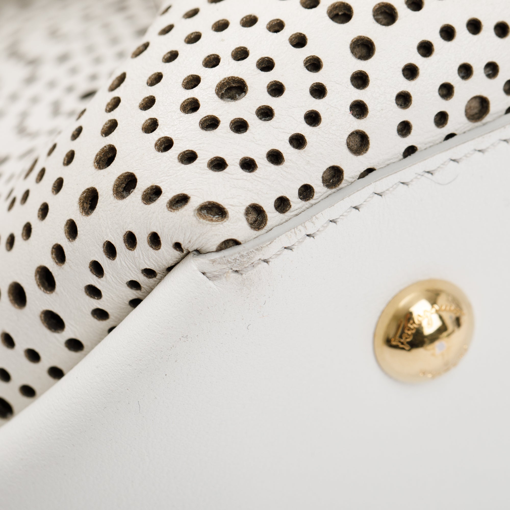 Ferragamo White Perforated Calfskin Leather Fiamma Bag w/ Strap