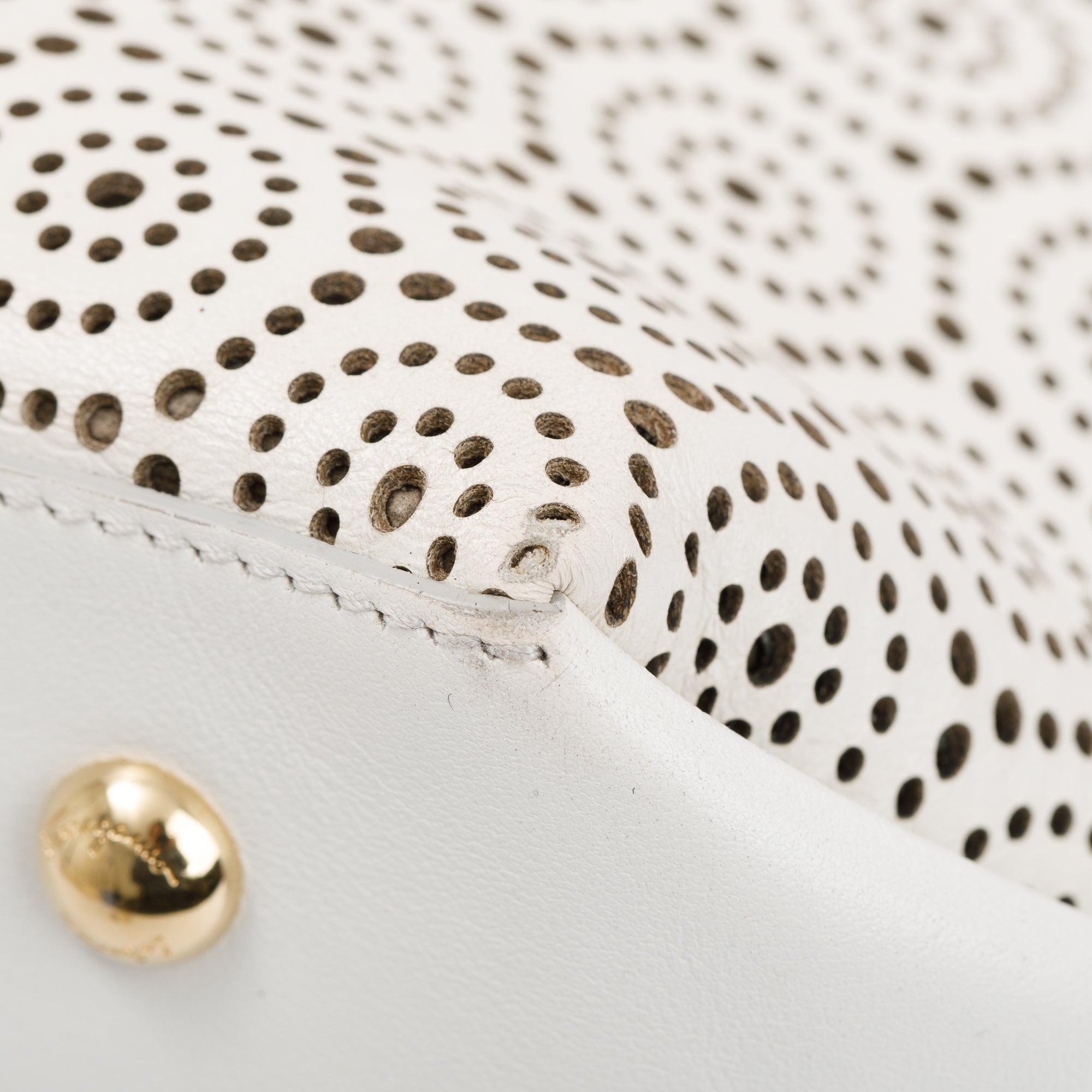 Ferragamo White Perforated Calfskin Leather Fiamma Bag w/ Strap