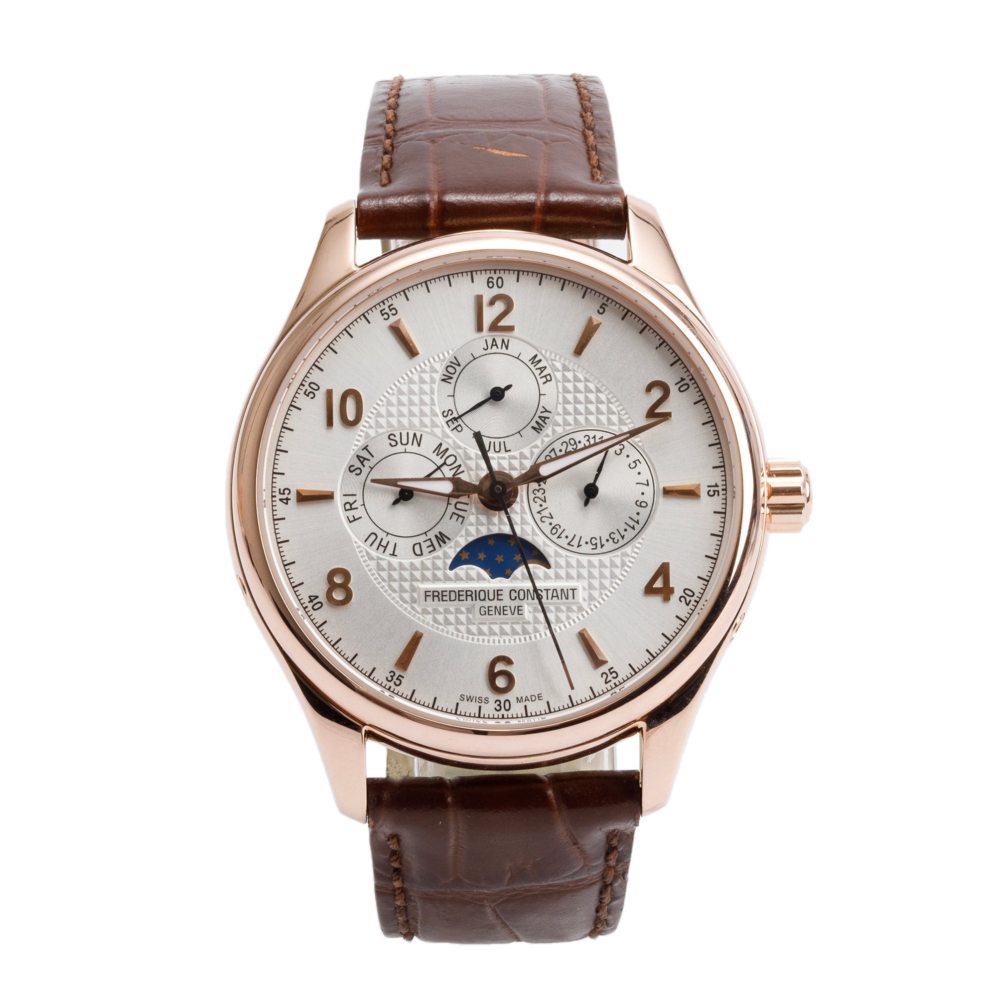 Frederique Constant Rose Gold Plated Stainless Steel Runabout 40MM Moonphase Automatic Watch