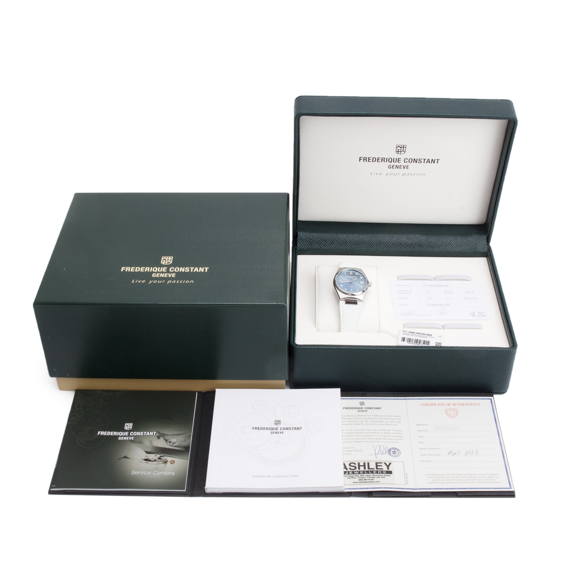 Frederique Constant Stainless Steel Diamond Dial Highlife 31 MM Quartz Watch w/ Box & Papers