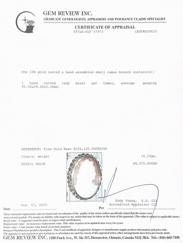 Antique 10k Yellow Gold Cameo Brooch