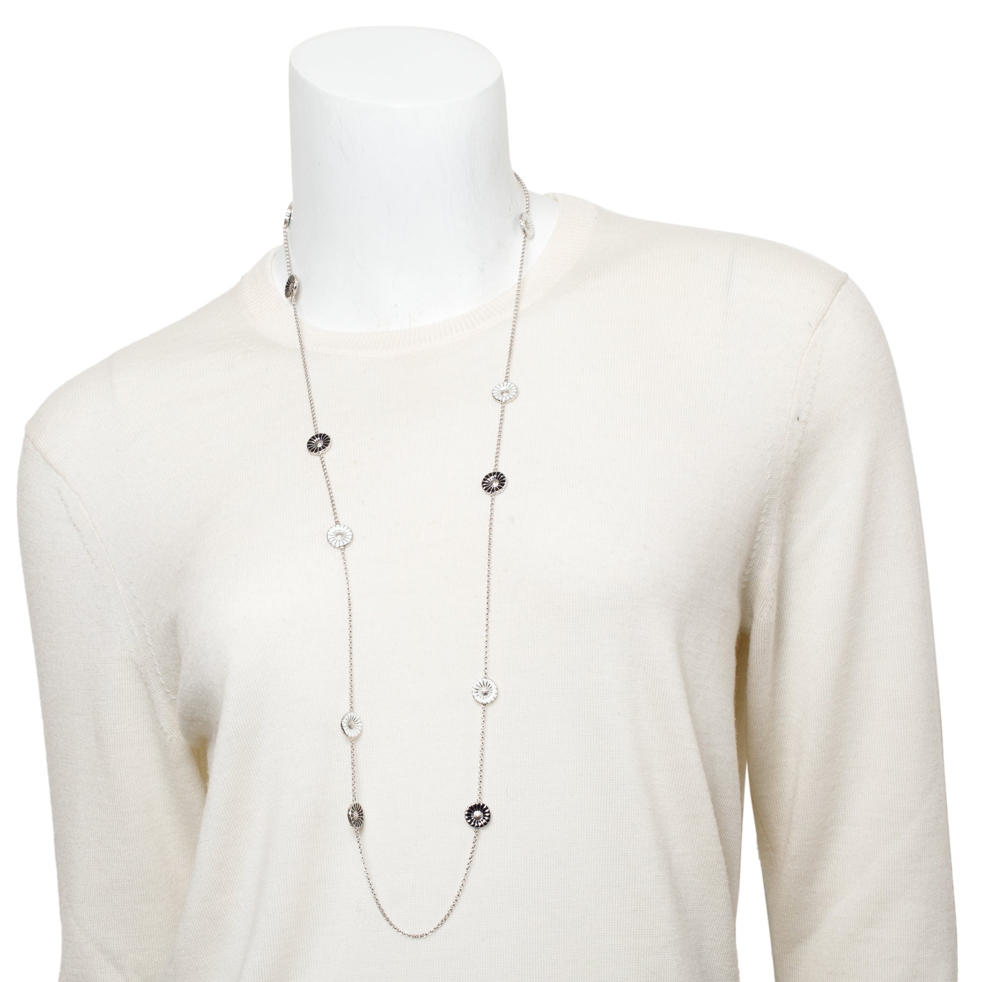 Georg Jensen Sterling Silver Daisy Enamel Sautoir Necklace w/ Box
