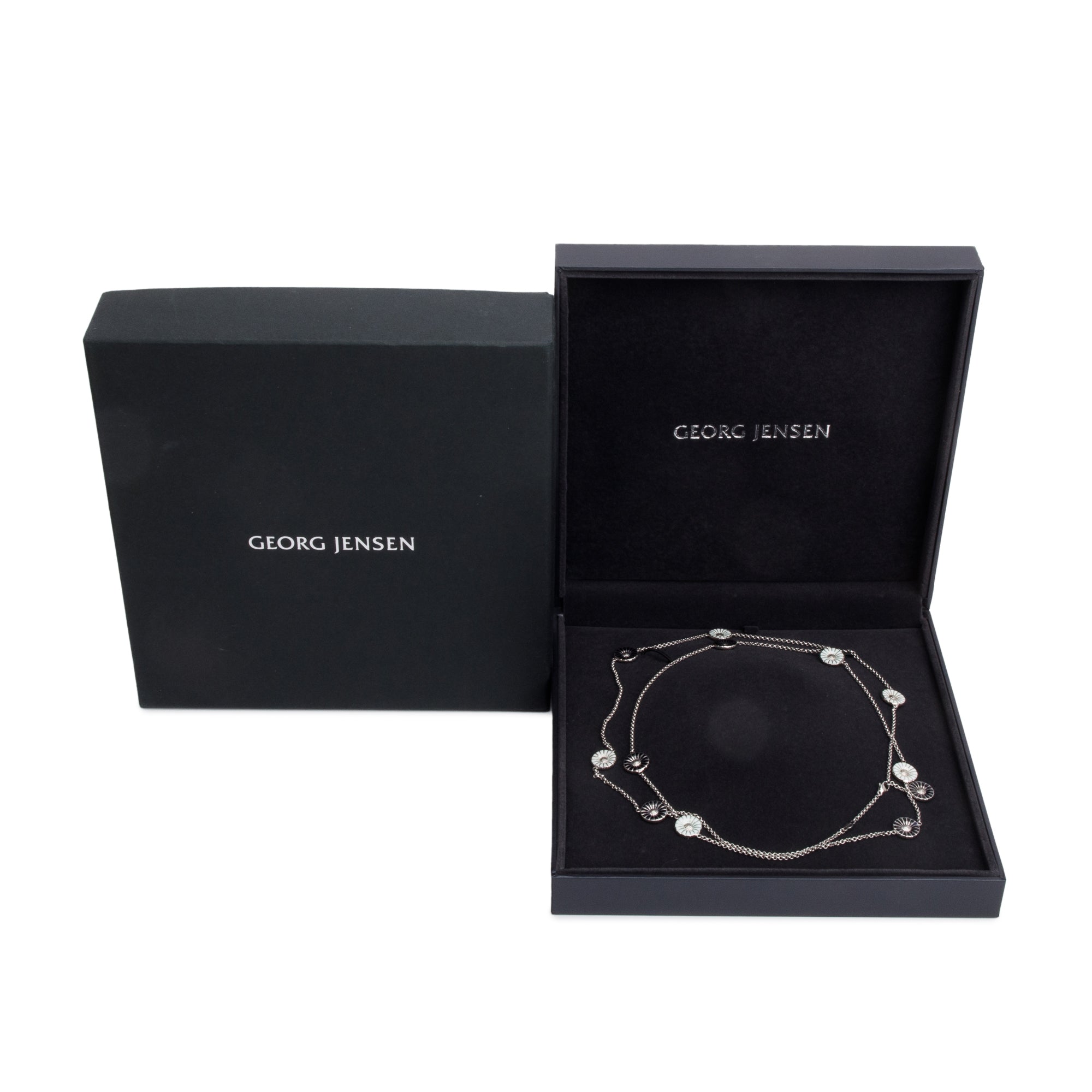 Georg Jensen Sterling Silver Daisy Enamel Sautoir Necklace w/ Box