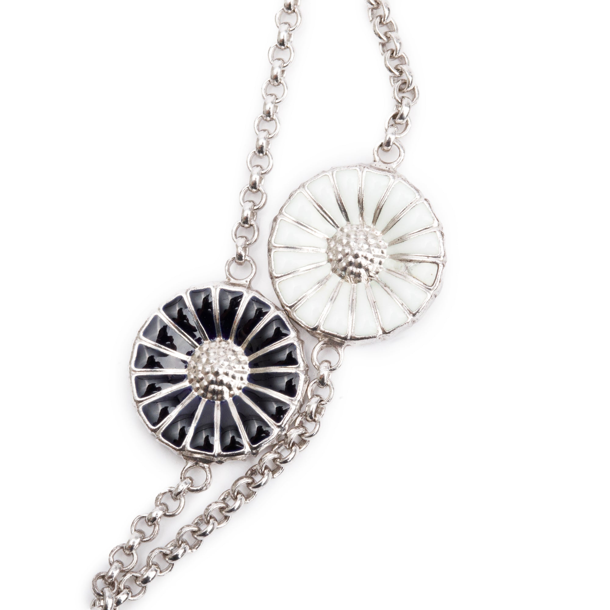 Georg Jensen Sterling Silver Daisy Enamel Sautoir Necklace w/ Box