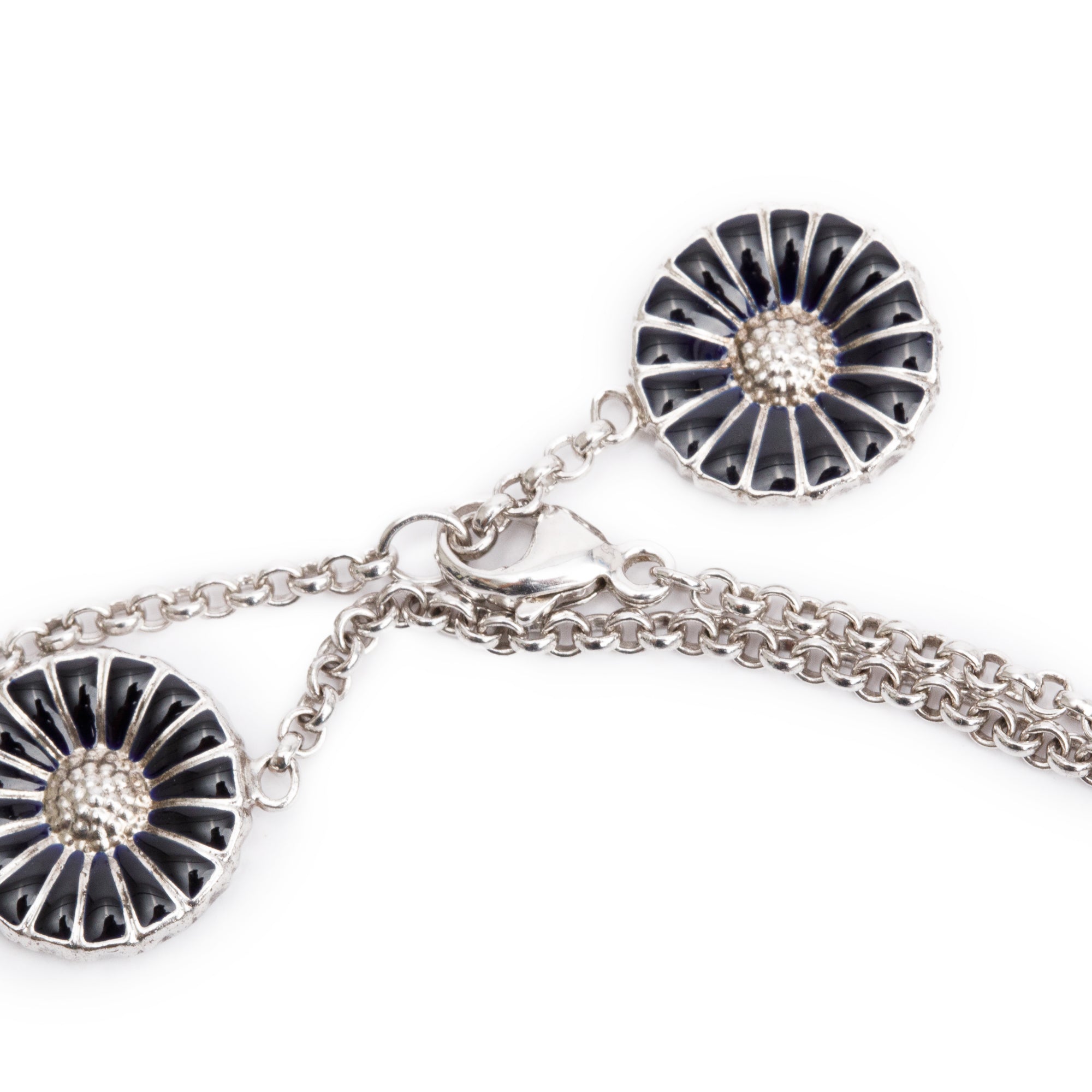 Georg Jensen Sterling Silver Daisy Enamel Sautoir Necklace w/ Box