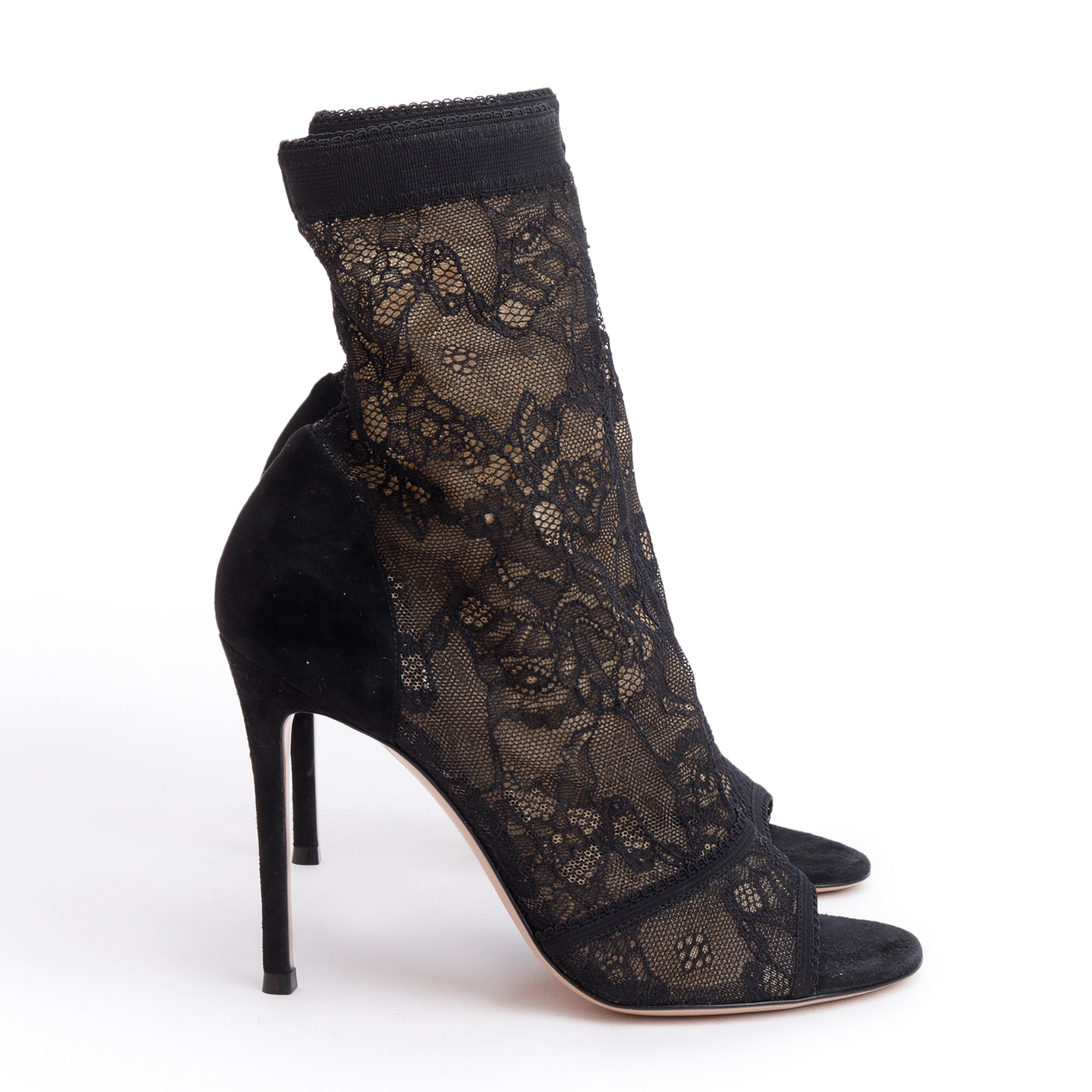 Gianvito Rossi Black Suede Lace Ankle Boots ,Size 37 w/ Box