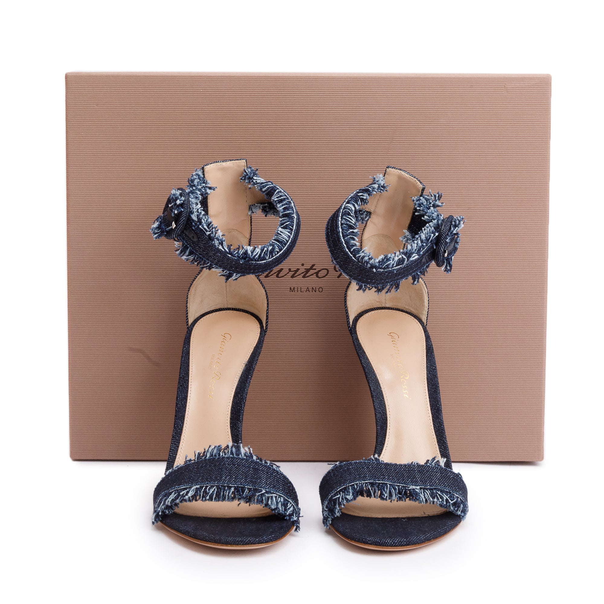 Gianvito Rossi Blue Denim Lola Heeled Sandals ,Size 36.5 w/ Box