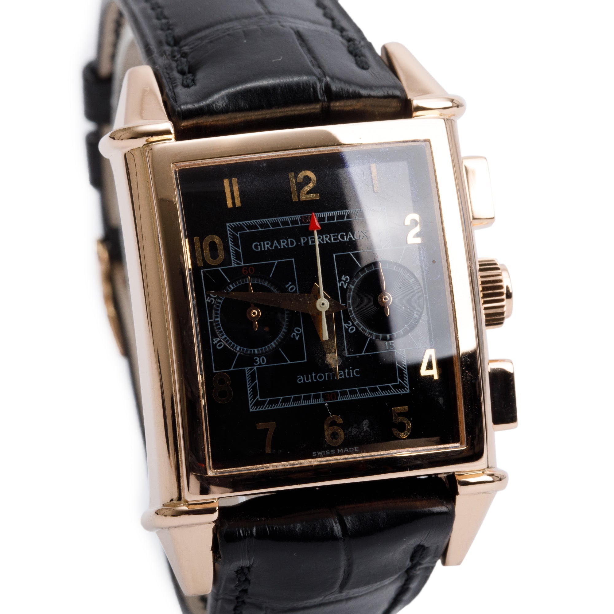 Girard Perregaux 18k Rose Gold Black Dial Vintage 1945 Chronograph Automatic Watch 2599
