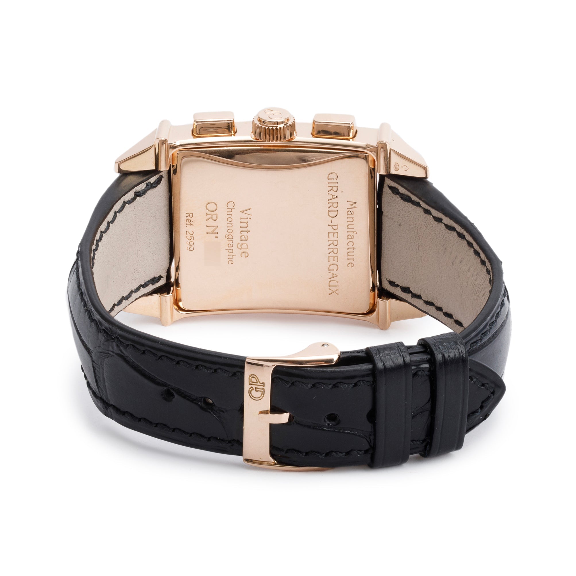 Girard Perregaux 18k Rose Gold Black Dial Vintage 1945 Chronograph Automatic Watch 2599