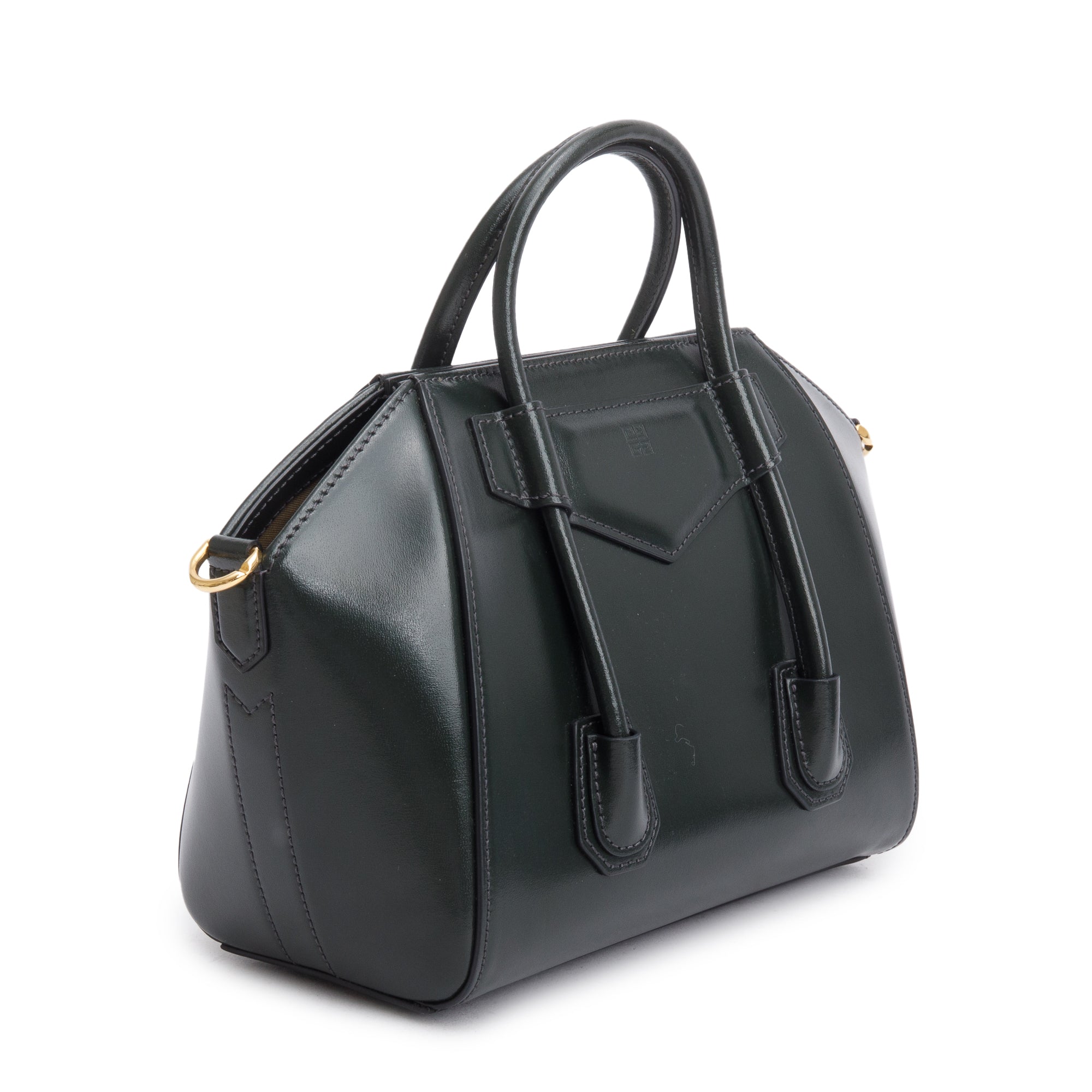 Givenchy 2021 Green Box Leather Mini Antigona Lock Bag