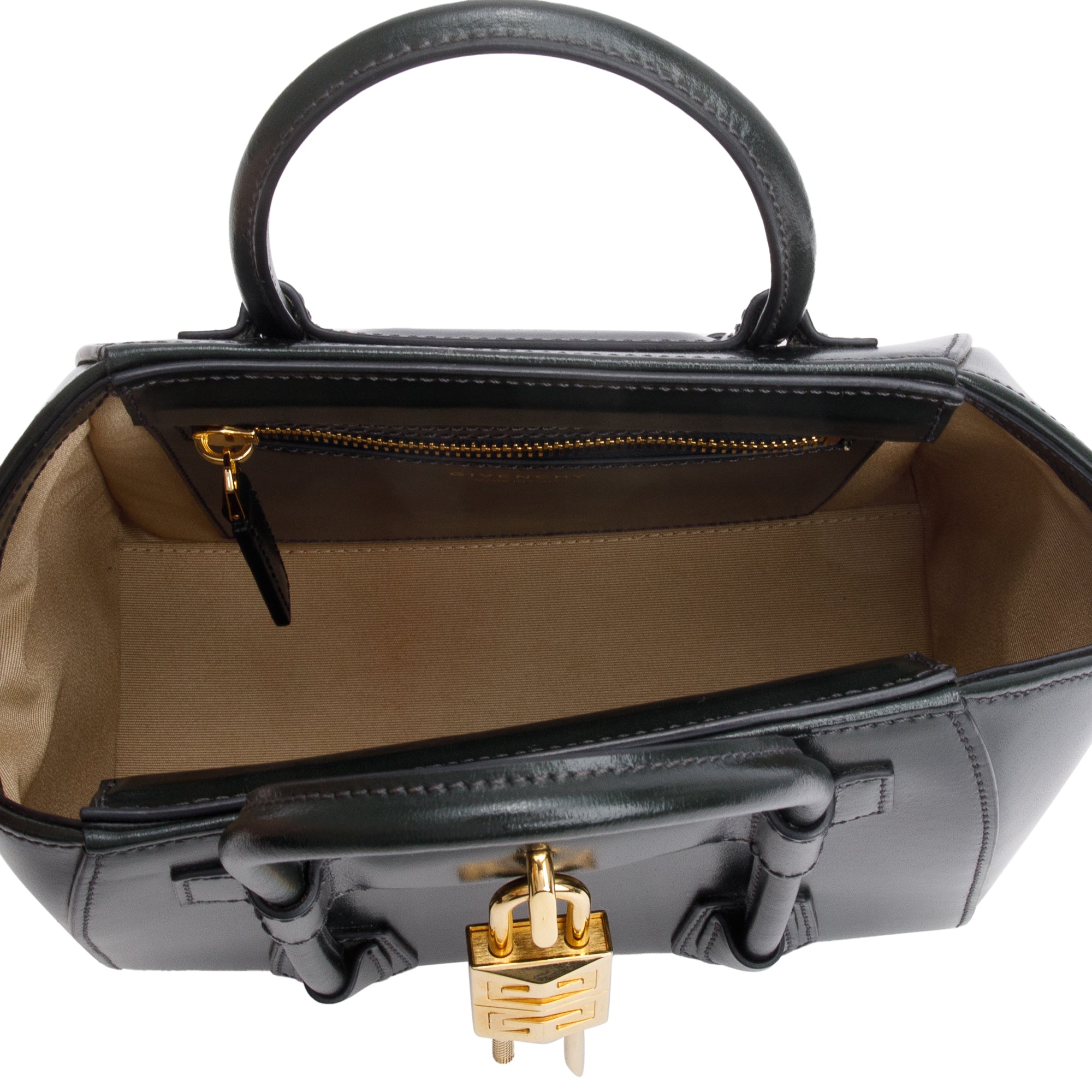 Givenchy 2021 Green Box Leather Mini Antigona Lock Bag