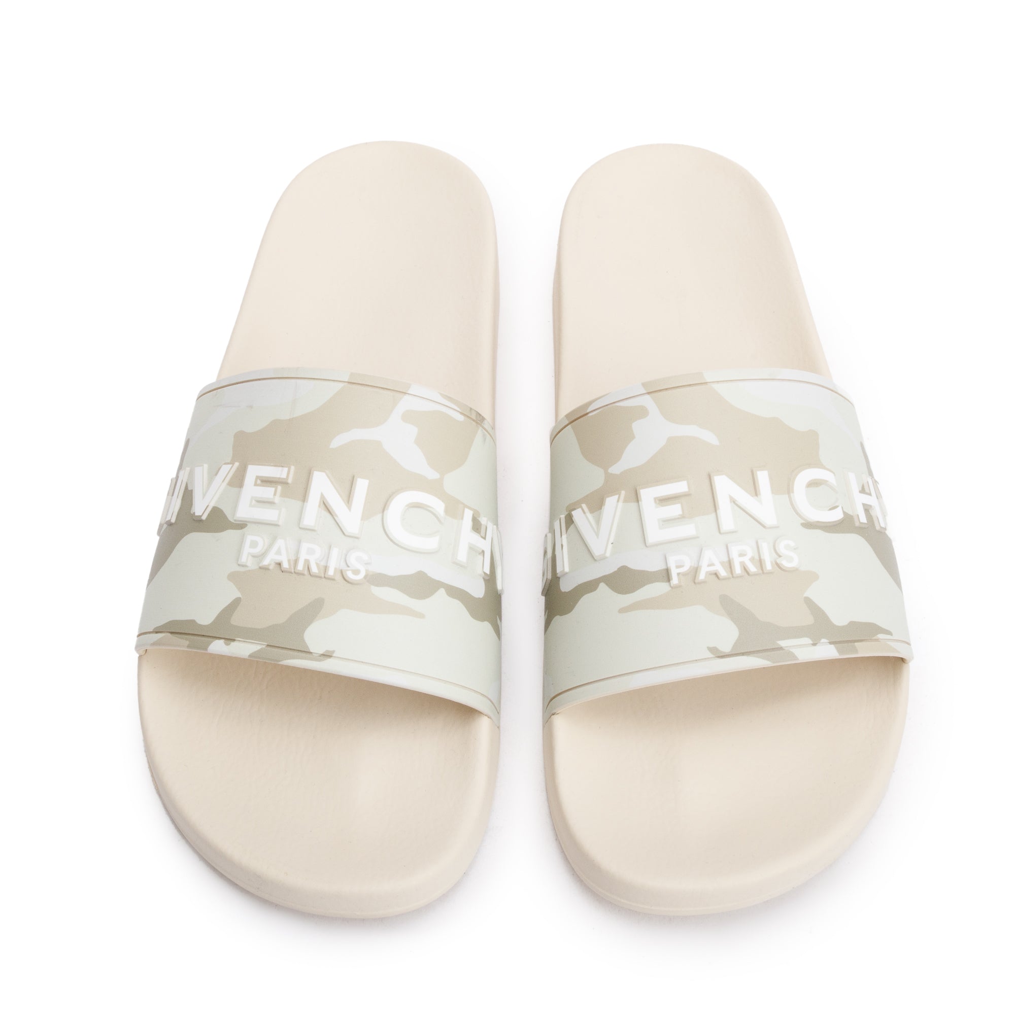 Givenchy 2022 Beige Camouflage Rubber Logo Slides, Size 45 w/ Box