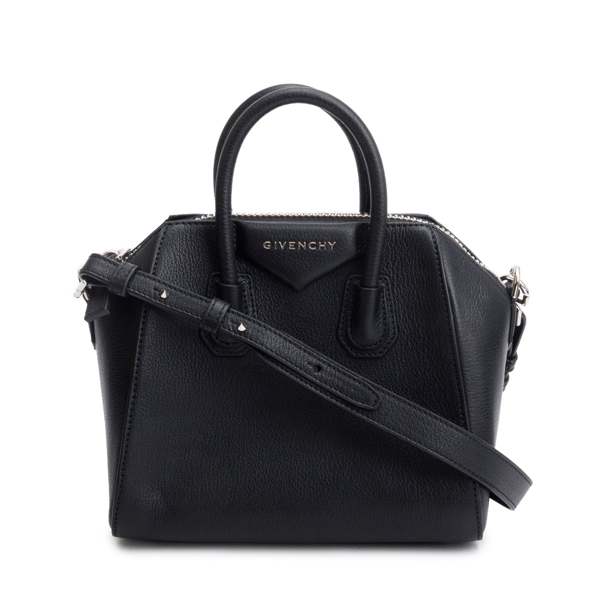 Givenchy 2022 Black Grained Leather Mini Antigona Bag w/ Strap