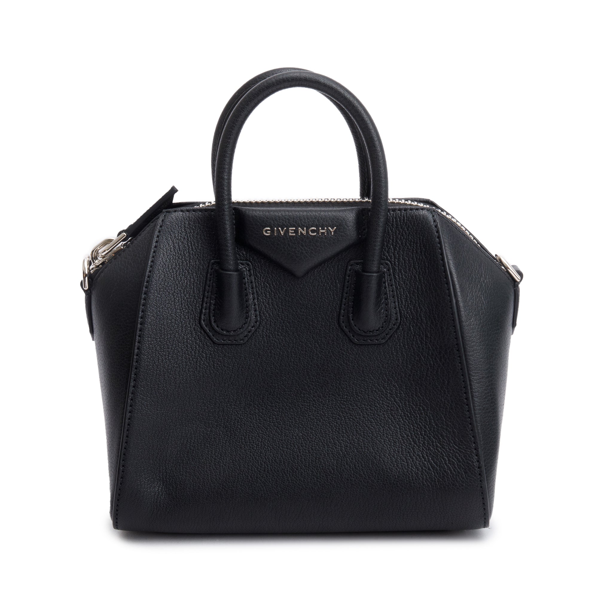 Givenchy 2022 Black Grained Leather Mini Antigona Bag w/ Strap