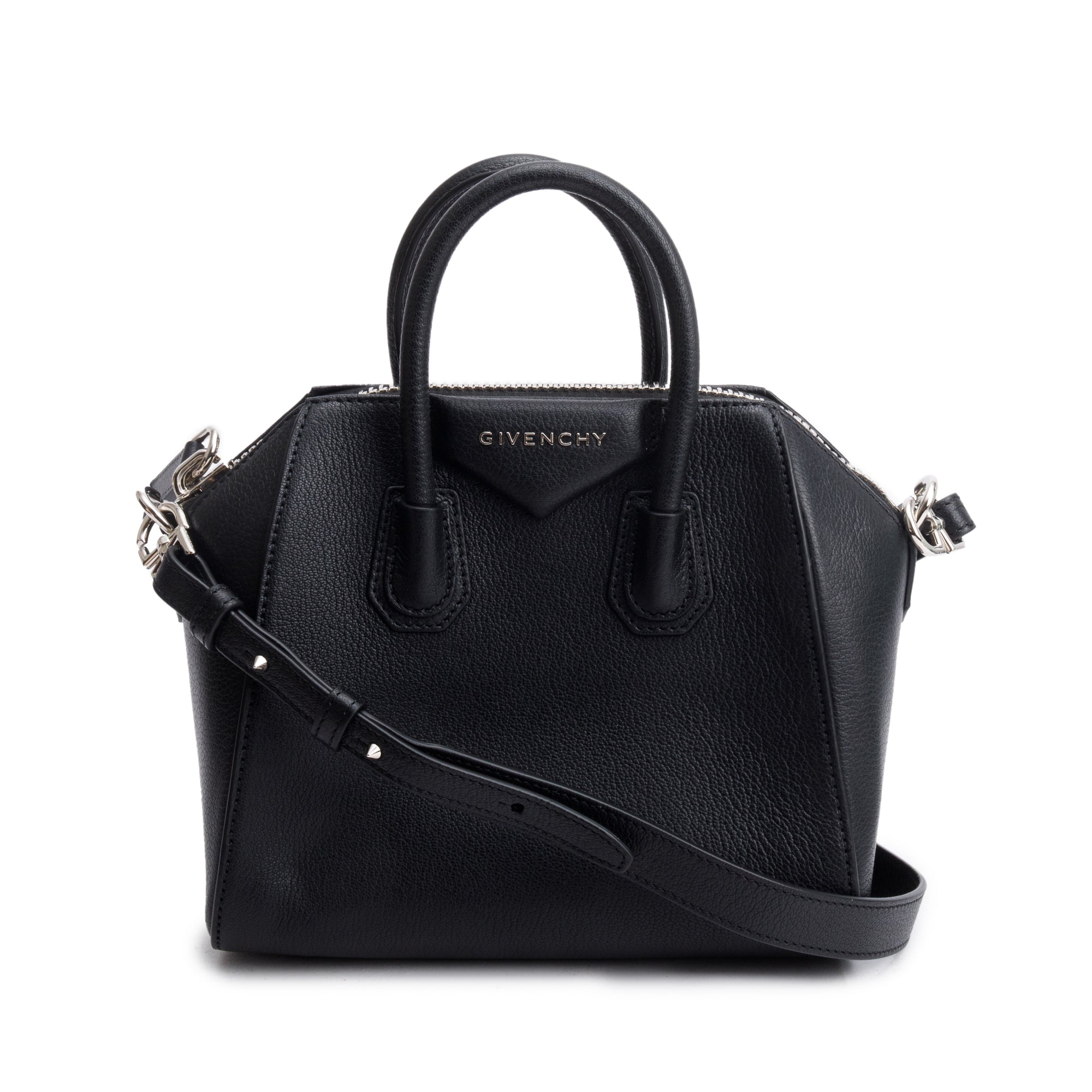 Givenchy 2022 Black Grained Leather Mini Antigona Bag w/ Strap