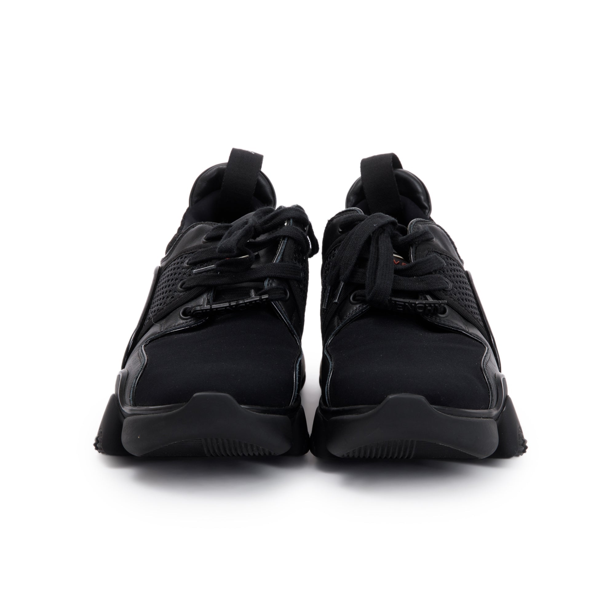 Givenchy Black Calfskin Leather & Fabric Neoprene Jaw Low Sneakers, Size 41