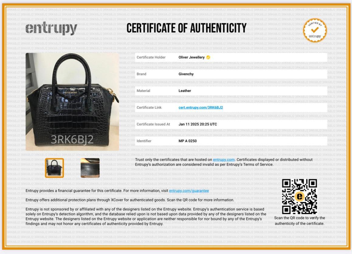 Givenchy Black Croc-Embossed Leather Small Antigona Bag