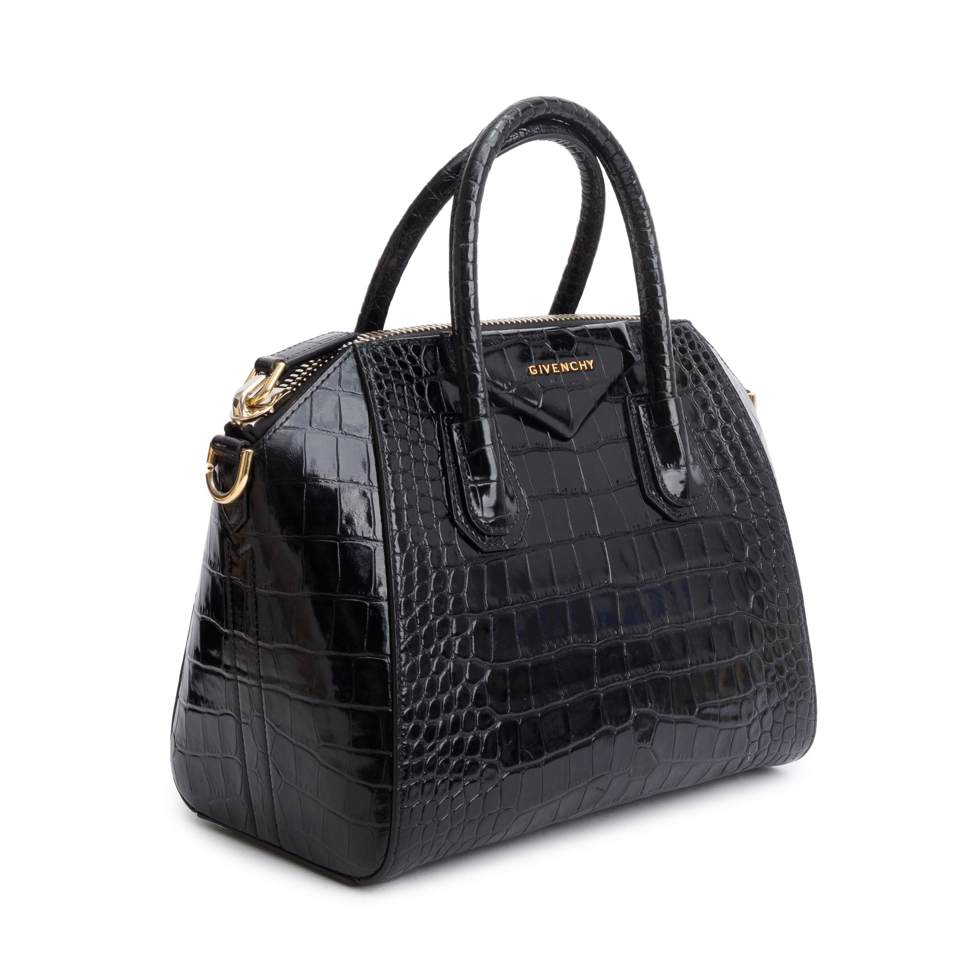 Givenchy Black Croc-Embossed Leather Small Antigona Bag